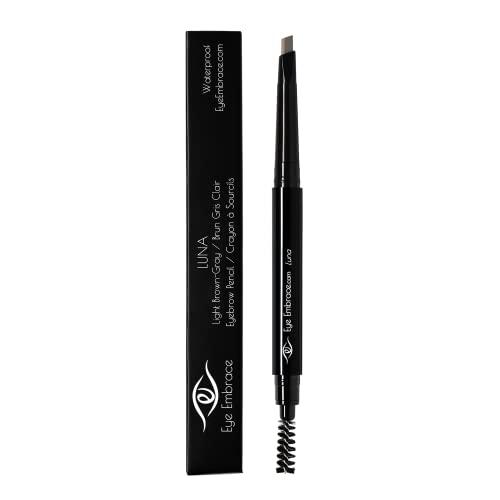 Eye Embrace Eye Embrace Luna: Light Brown-Gray Eyebrow Pencil Waterproof, Double-Ended Automatic Angled Tip & Spoolie Brush, Cruelty-Free