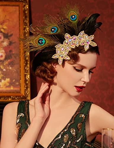 BABEYOND BABEYOND 1920s Flapper Hair Clip 20s Great Gatsby Headpiece 1920s Flapper Gatsby Hair Accessories (Peacock)