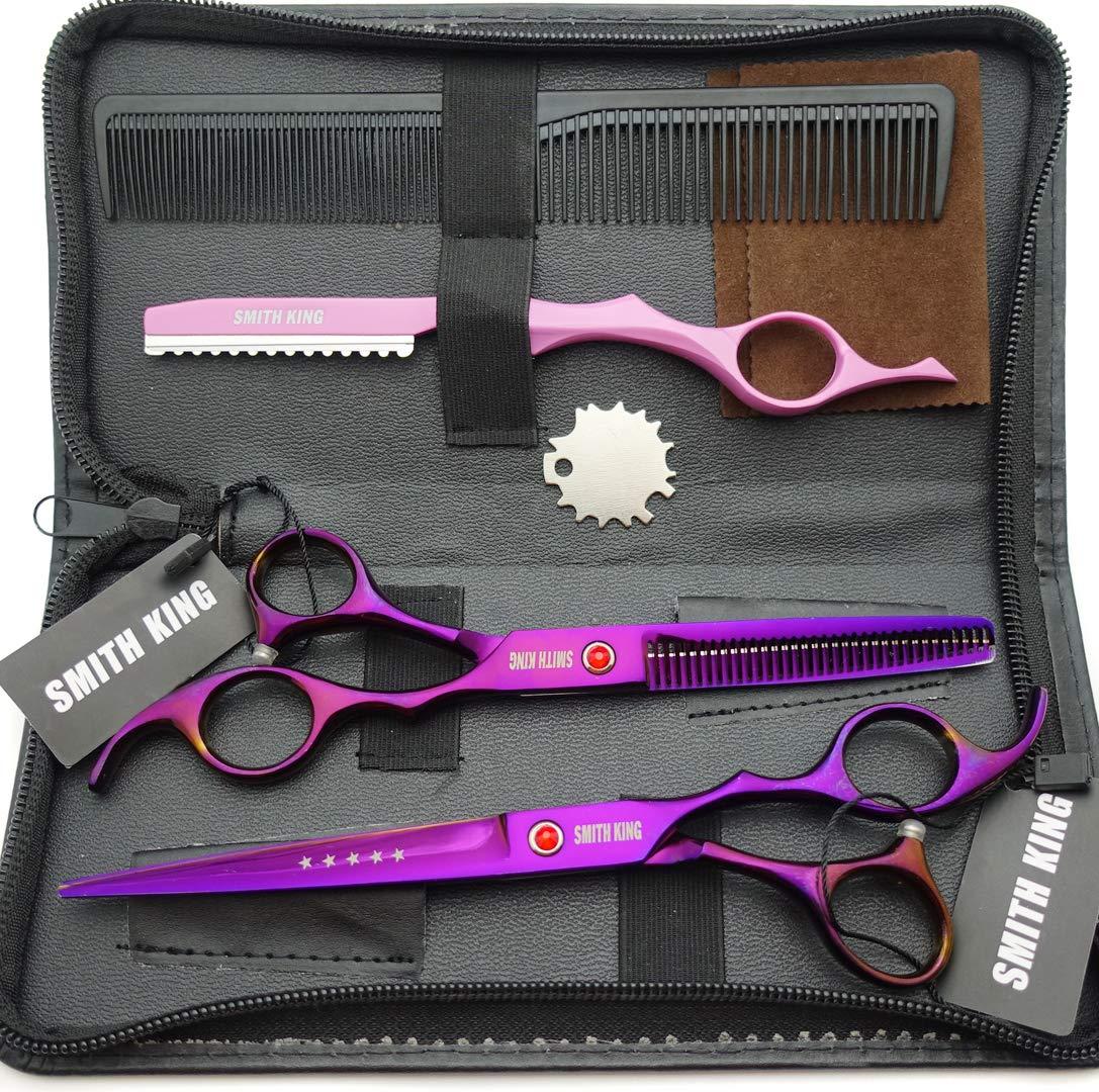 Smithking 7.0 Inches Professional hair cutting thinning scissors set with razor (Violet)