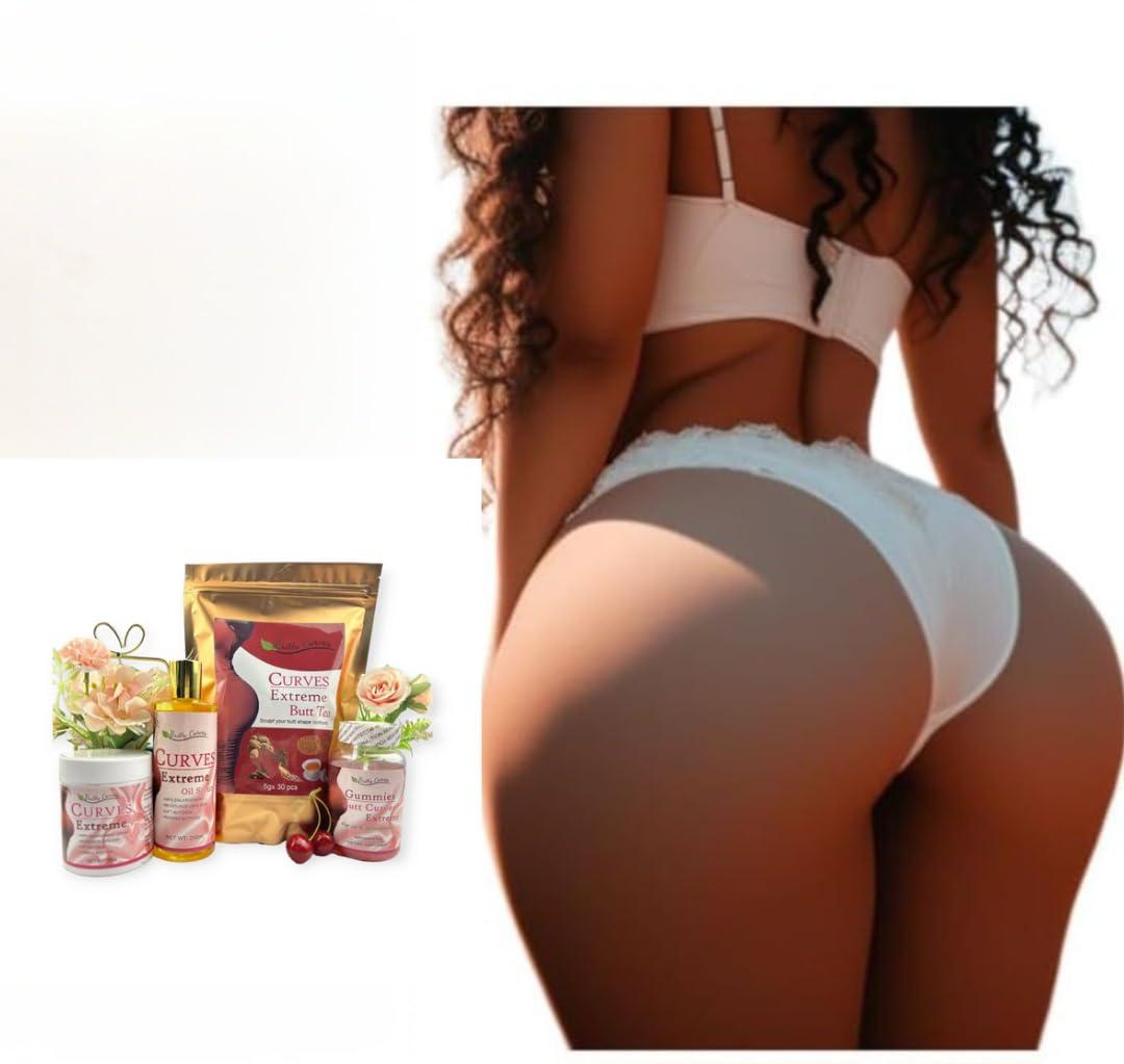 Generic Brittycurves Extreme Butt Enhancement Set, Hip and Buttock Enlargement, 30 Tea Bags, Oil Serum 8.5 fl oz, Gummies and cream