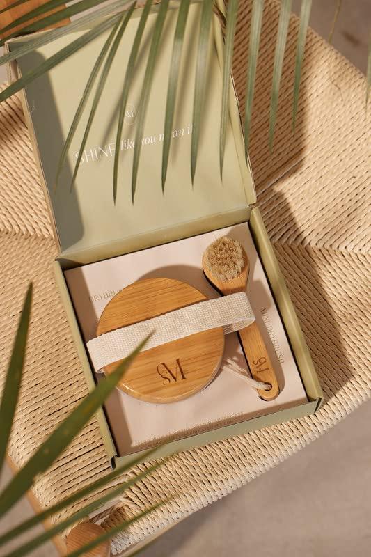 C.S.M CSM Dry Brushing Body Brush Set- Natural Bristle Body Brush, Exfoliating Face Brush for Soft Skin: Kit contains 1 Dry Brush for Face + 1 Body Brush for Lymphatic Drainage, Cellulite, and Circulation