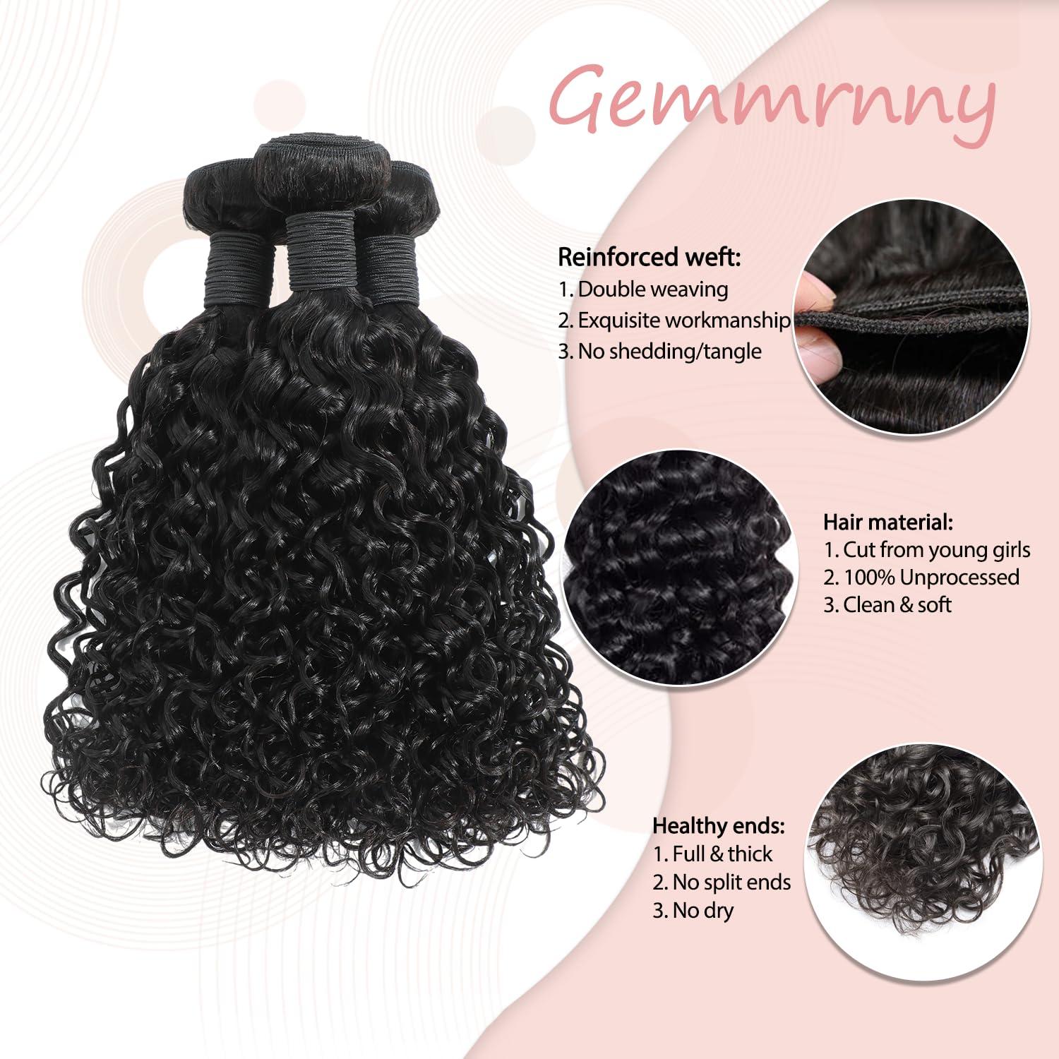Gemmrnny Gemmrnny Curly Bundles Human Hair 18 20 22 Inch Soft and Thick 3 Bundles Water Wave Human Hair Bundles 12A Brazilian Deep Wave Bundles 100% Unprocessed Wet and Wavy Bundles Human Hair