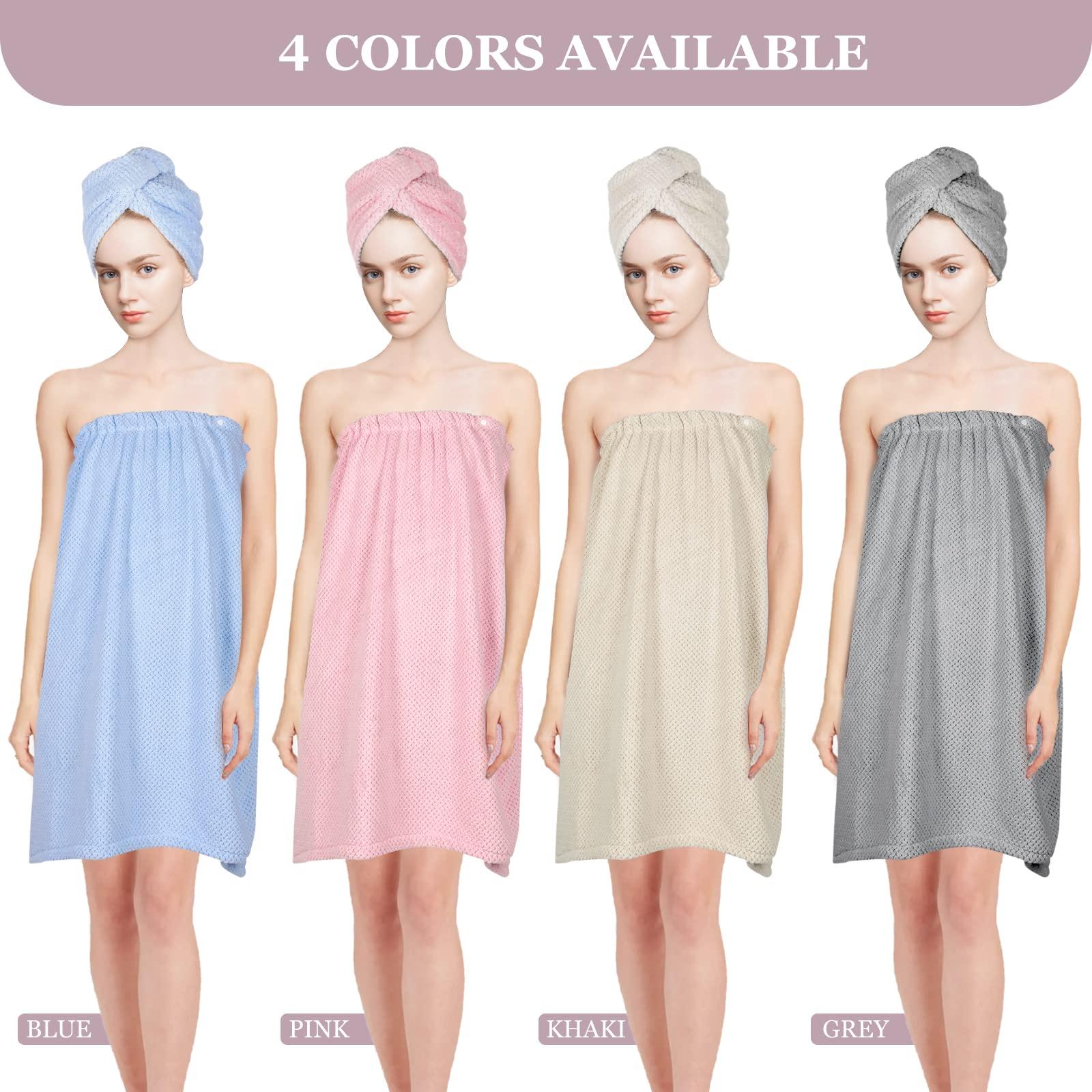 TOCOHO TOCOHO Women Microfiber Bath Wrap Towel and Hair Drying Towel - Adjustable Soft Body Wraps Dress with Hair Towel, Super Absorbent to Quick Drying Hair and Body (Khaki)