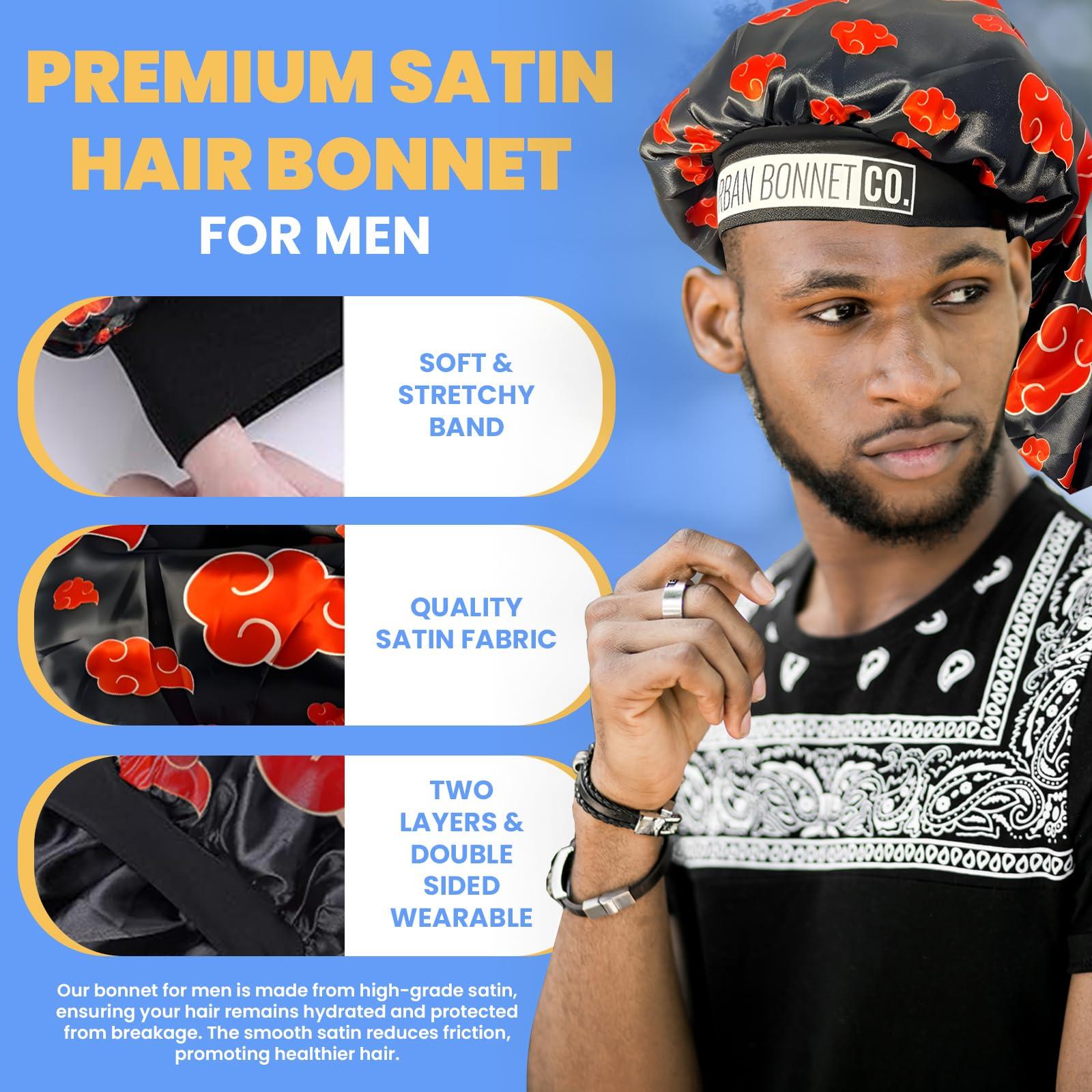 Urban Bonnet Co. Premium Hair Bonnet for Men Satin Bonnet Curly Hair & Dreadlocks Wrap Silk Bonnet Double Layer Sleeping & Shower Cap Anime Bonnet Soft Band (Checkerboard)