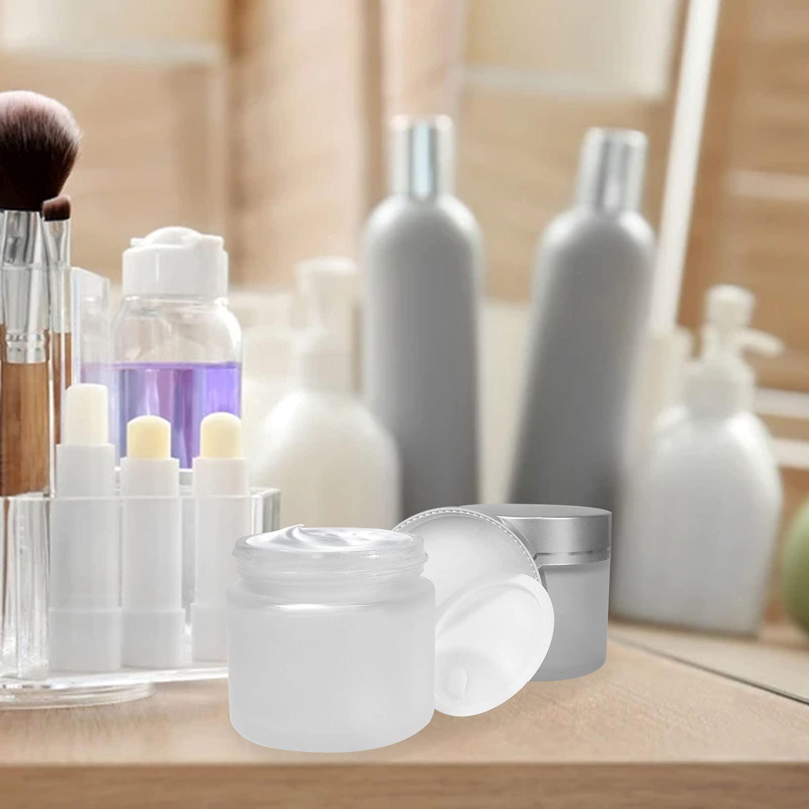 Betrome 15 Pack, 2 oz 60ml Frosted Glass Jars with Silver Lids & Inner Liners, Empty Matte Clear Round Refillable Cosmetic Containers Travel Jars for Cosmetics,Body Butter,Scrubs,Face Cream Lotion and More