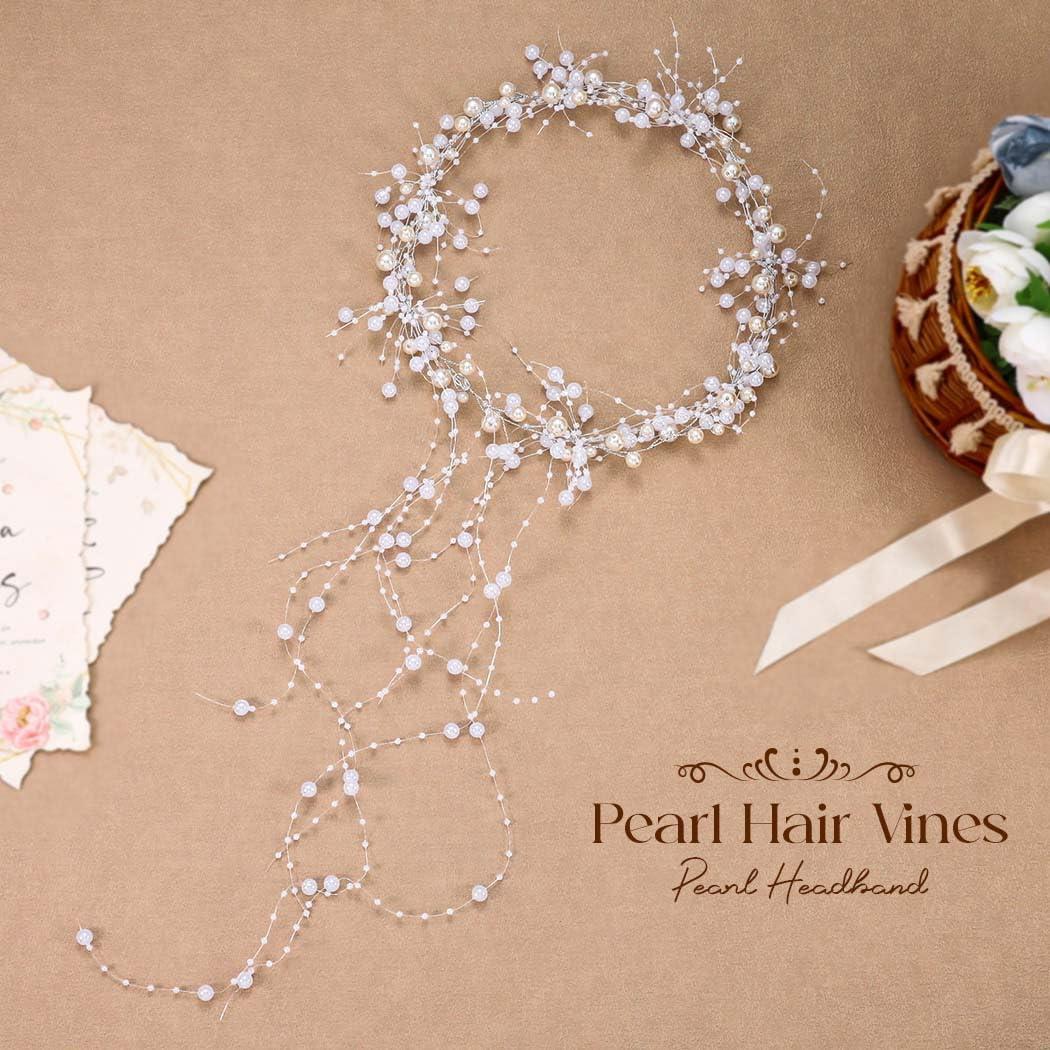 BARTOSI BARTOSI Pearl Bridal Headband Silver Pearl Tassel Wedding Hair Accessories Prom Headpiece for Women and Brides
