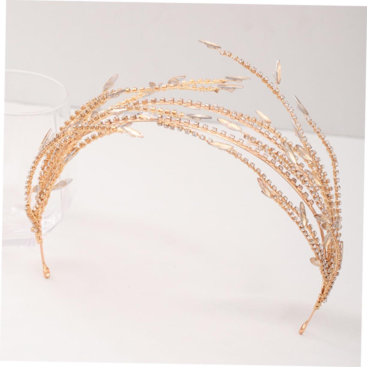 Angoily Angoily Golden Headband Gold Wedding Side Headpiece for Bride Hair Headbands for Women Bride Hair Band Hair Pin Headband Womens Headband Bridal Headdress Accessories Head Bands Rhinestones