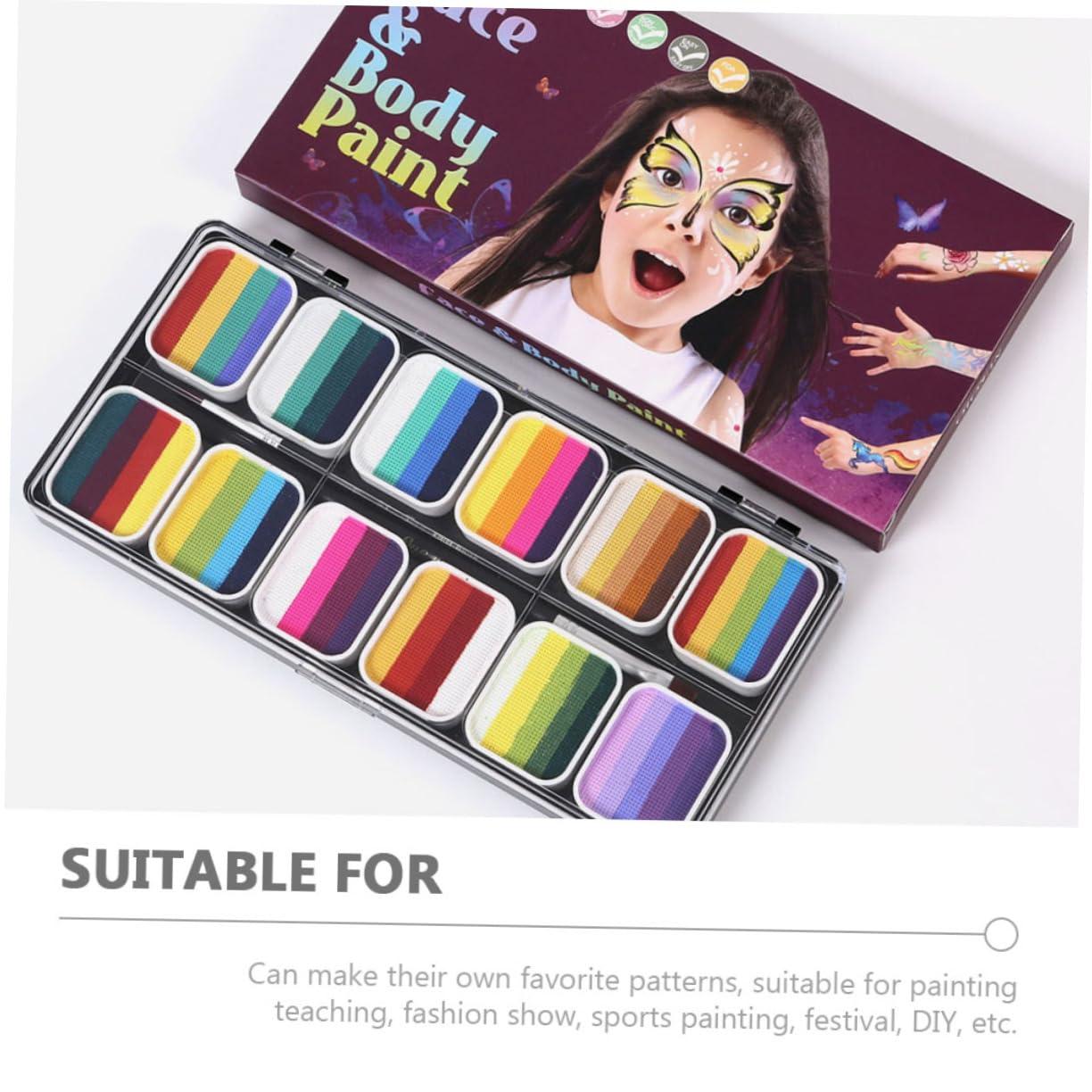 Ipetboom Ipetboom Face Body Paint Kit with 12 Color Gradient Rainbow Strips Non-shiny Pearl Mixed Body Painting Paint Set Water-activated Art Kit for Cosplay