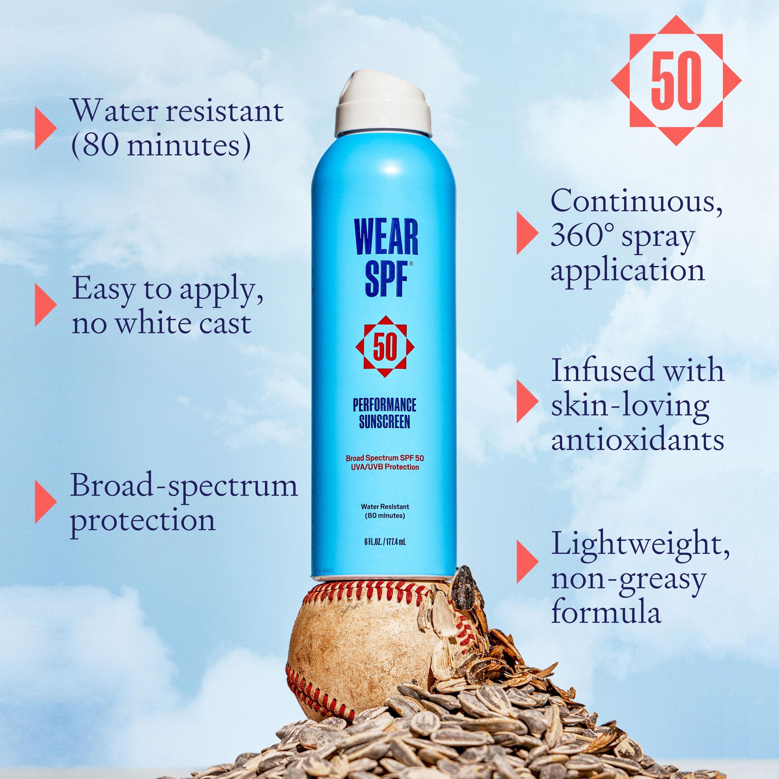 WearSPF Performance Sport Sunscreen Spray  Water & Sweat-Resistant SPF 50 for Athletes