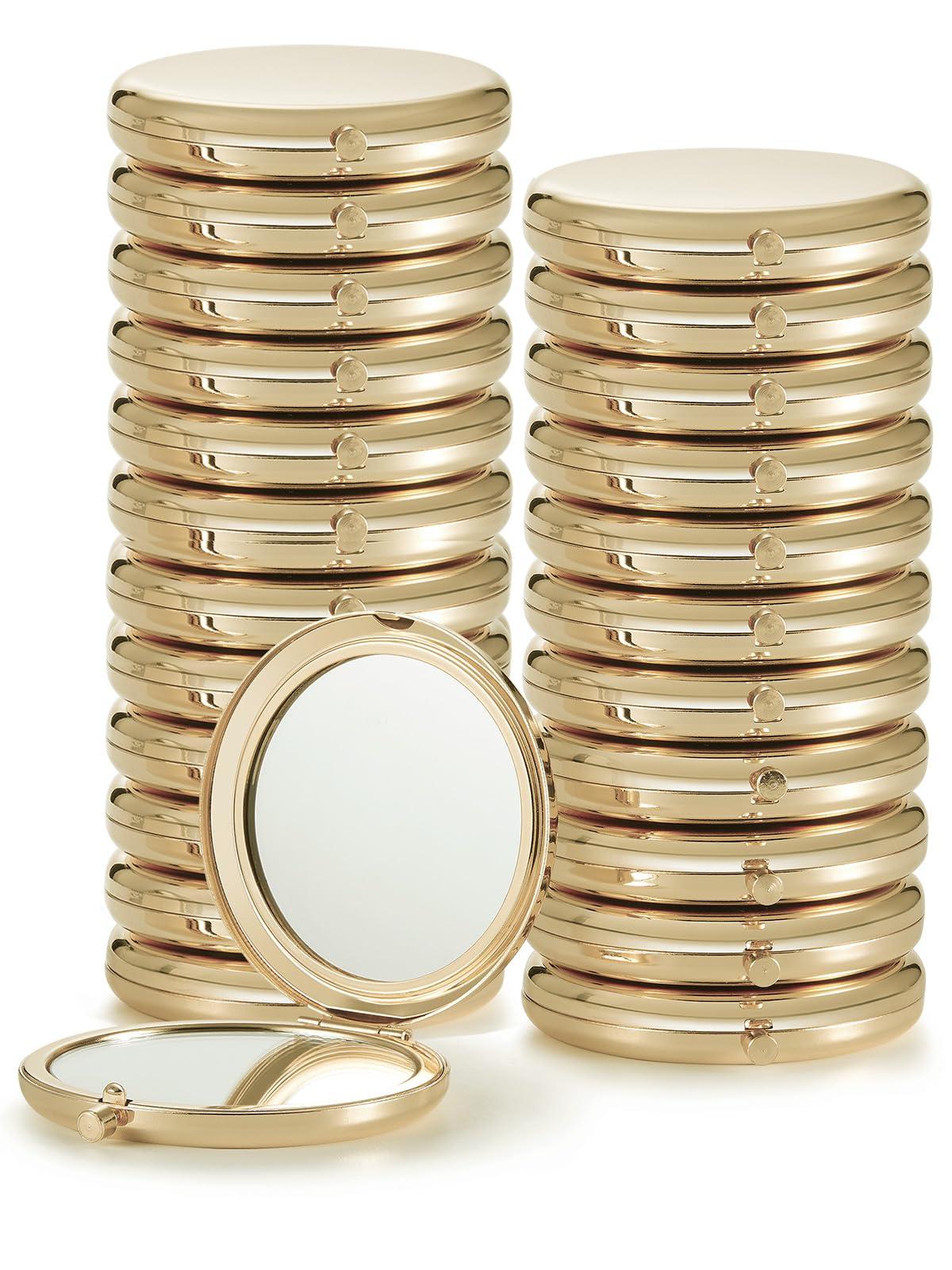 Getinbulk Getinbulk Compact Mirror Bulk, Pack of 24 Double-Sided 1X/2X Magnifying Metal Makeup Mirrors((Round,Gold)