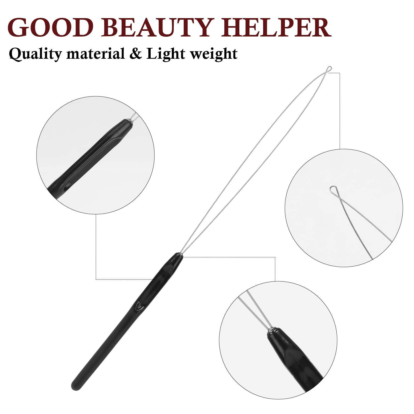 KALIONE 20Pcs Hair Extension Loop Needle Threader Pulling Hook Tool Wire Pulling Hook Tool for Hair Extension, Black Loop Threader for Hair Feather, Bead and Hair Extensions Loop Tools