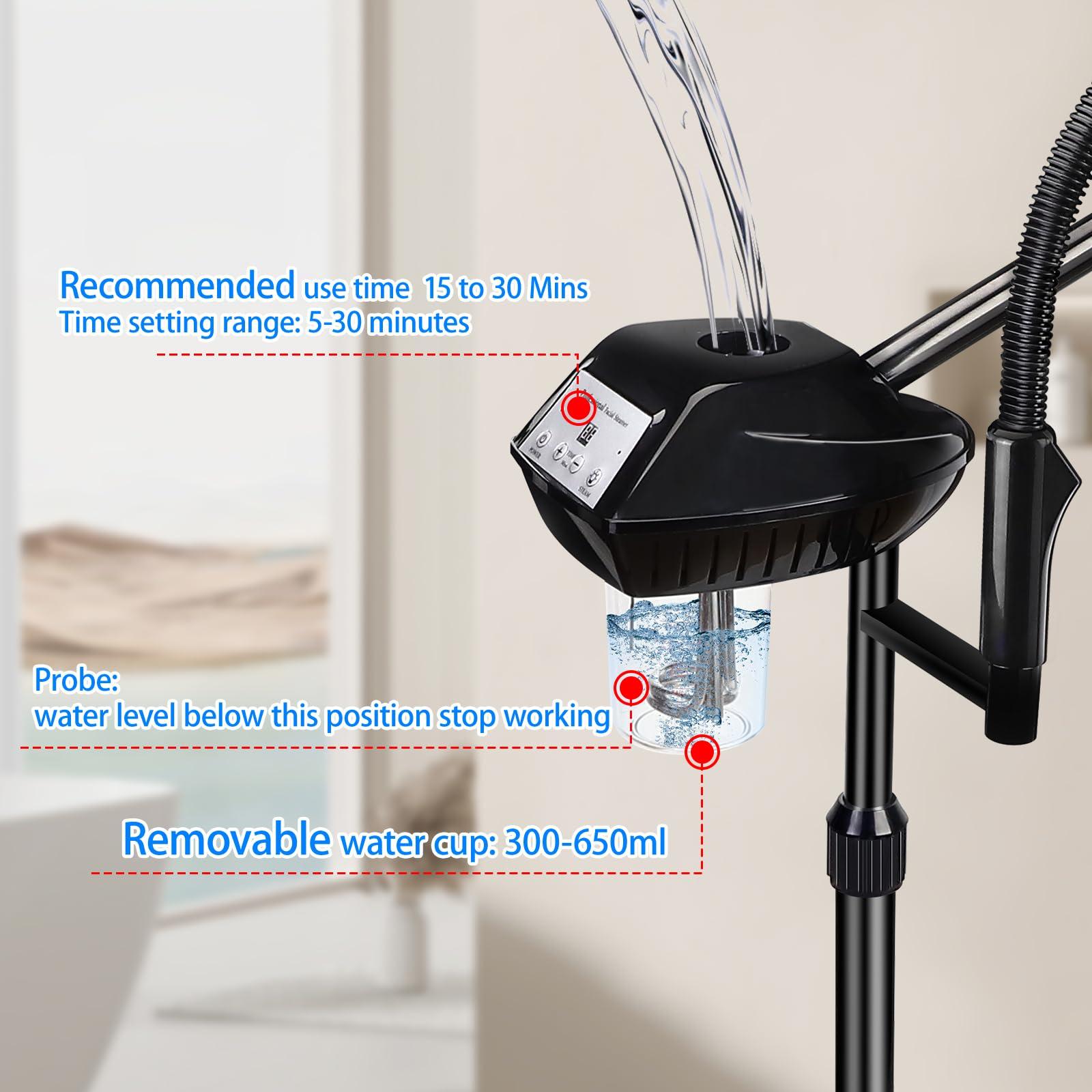 Fuehomue Professional Facial Steamer, 2-in-1 Facial Steamer with 5X Magnifying Lamp, Ozone Facial Steamer for Facial Deep Cleaning, Facial Steamer on Wheels, Stand Facial Steamer for Spa, Salon and at Home Use