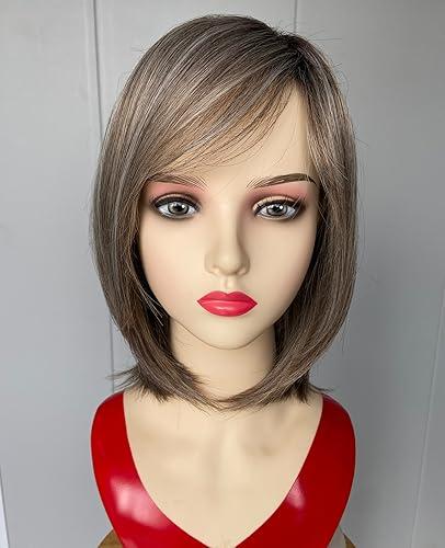 RENERSHOW RENERSHOW Short Ombre Grey Wigs for Women Layered Chin length Gray Bob Wig Mid-length Straight Hair Wig Natural Looking Synthetic Wig