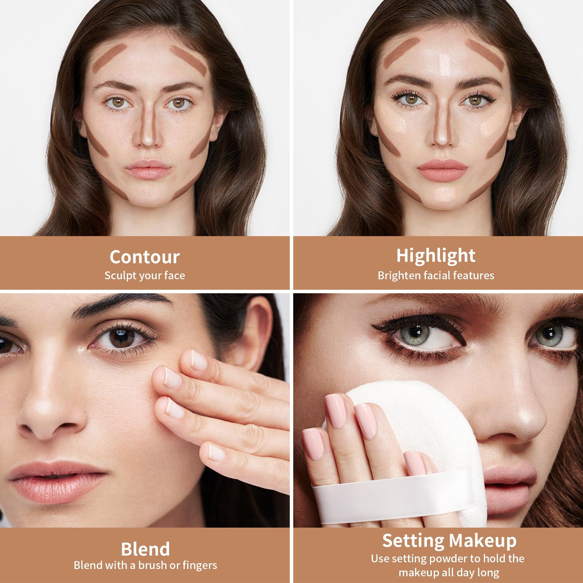 FV FV 2PCS Cool Toned Contour & Liquid Highlighter Stick, Blendable & Natural Finish Cream Contour Makeup Set, Long Lasting Face Illuminator & Shaping Stick, Cruelty-free & Vegan, 02&04