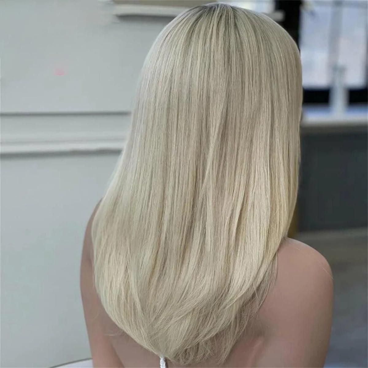 Kelsiop 200 Density Short Blonde Human Hair Wig With Bangs 13X6 HD Lace Front Wig Transparent Lace Front Wig For Women