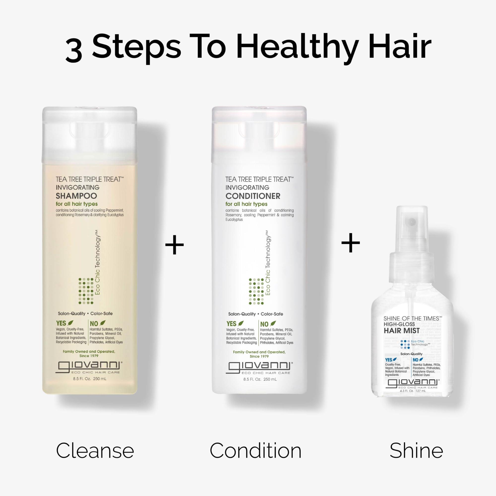 GIOVANNI GIOVANNI Tea Tree Triple Treat Invigorating Conditioner - Cooling Peppermint, Eucalyptus, Rosemary, Helps Dry Flaking Scalp, Paraben Free, Helps to Moisturize, Smooth & Detangle - 24 oz (Pack of 2)