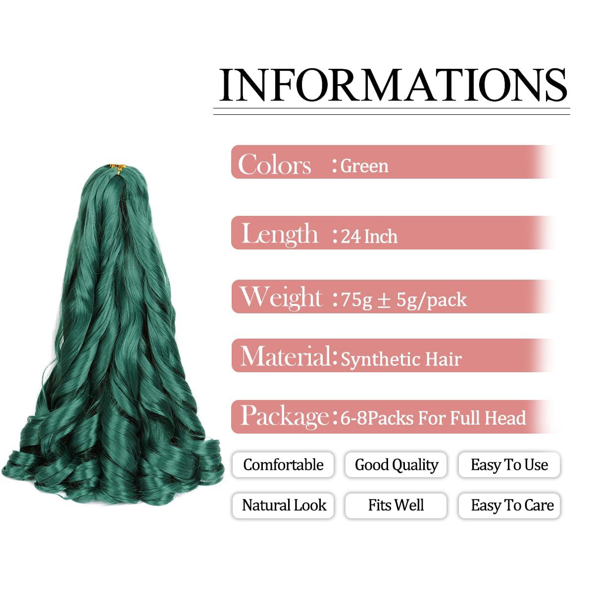 Luoyudu Green French Curly Braiding Hair 24 inch Loose Wavy 2 Packs Bouncy Braiding Hair extensions 75g/Pack French Curls Synthetic Hair Extensions (24inch,2packs,Green)