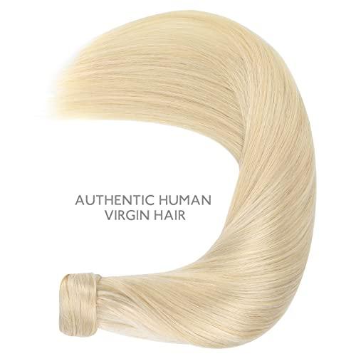 Wennalife WENNALIFE Ponytail Extension Human Hair, 14 Inch 75g Platinum Blonde Human Hair Ponytail Extension Clip in Remy Human Hair Ponytail Wrap Around Ponytail Extension Hairpieces Real Human Hair