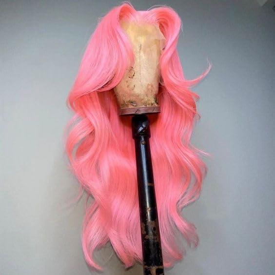 Mscathy Mscathy Pink Body Wave Lace Front Wigs Human Hair Pre Plucked 150 Density Pink Human Hair 134 Lace Front Wigs for Women(26 Inch, Pink)
