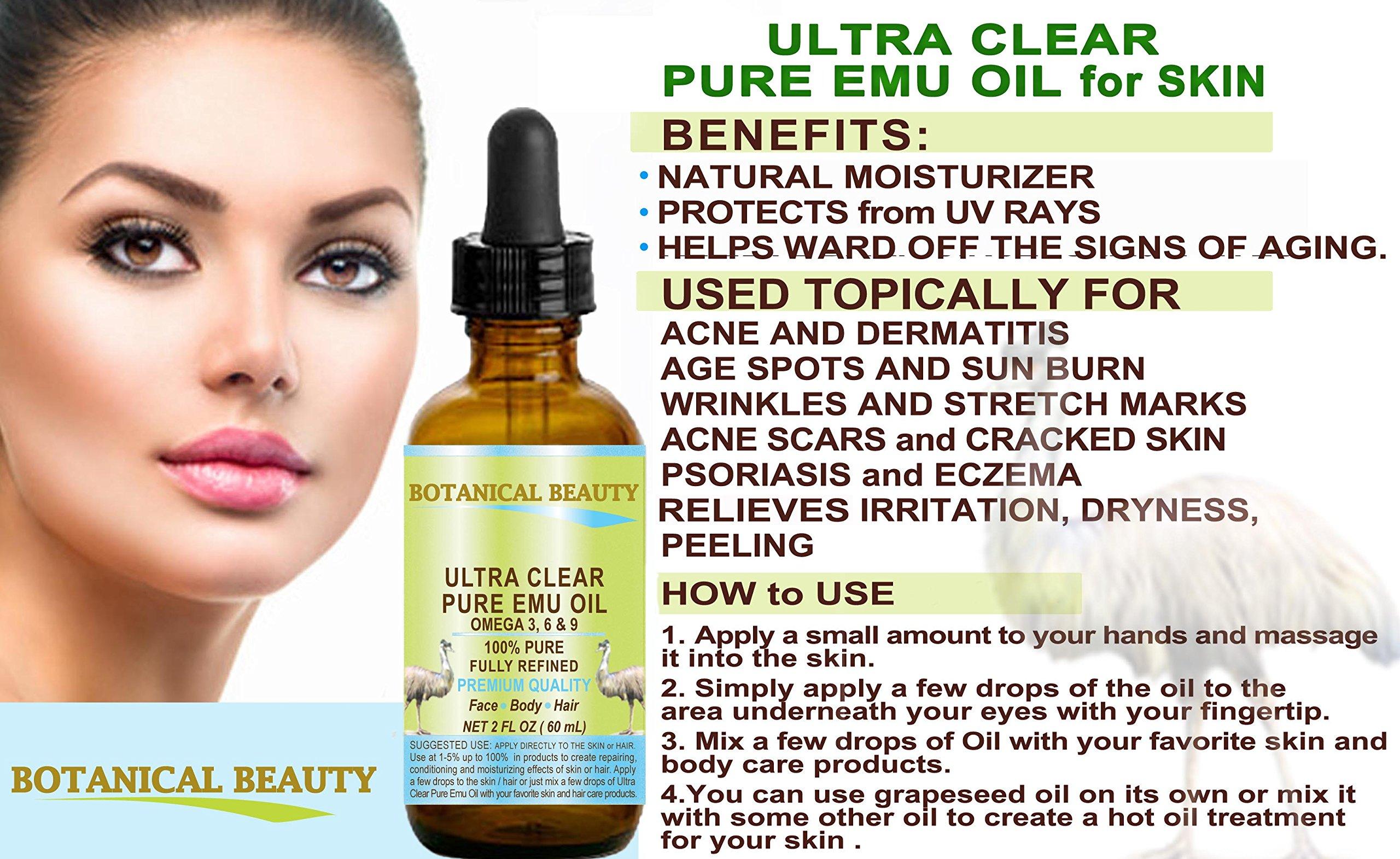 Botanical Beauty PURE EMU OIL 100% Natural RAW VIRGIN UNREFINED for FACE, BODY, HANDS, FEET, NAILS, HAIR and LIP CARE 1 Fl. oz. - 30 ml by Botanical Beauty