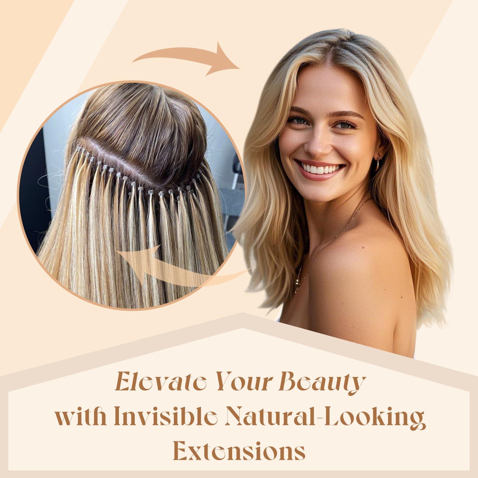 Sunny Hair Sunny Hair Beaded Weft Hair Extensions Human Hair 50G Micro Bead Weft Hair Extensions Real Human Hair Straight Weft Hair Extensions Easy Weft Natural Black to Dark Brown with Caramel Blonde 18inch