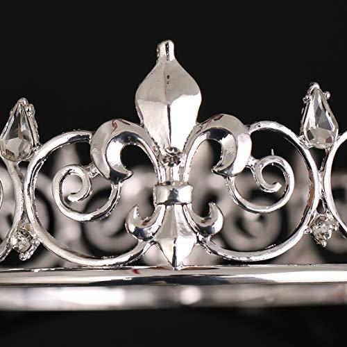 FORSEVEN FORSEVEN Full Round King Crown- Metal Rhinestone Crowns and Tiaras for Women and Men Party Prom (HG340 Silver)