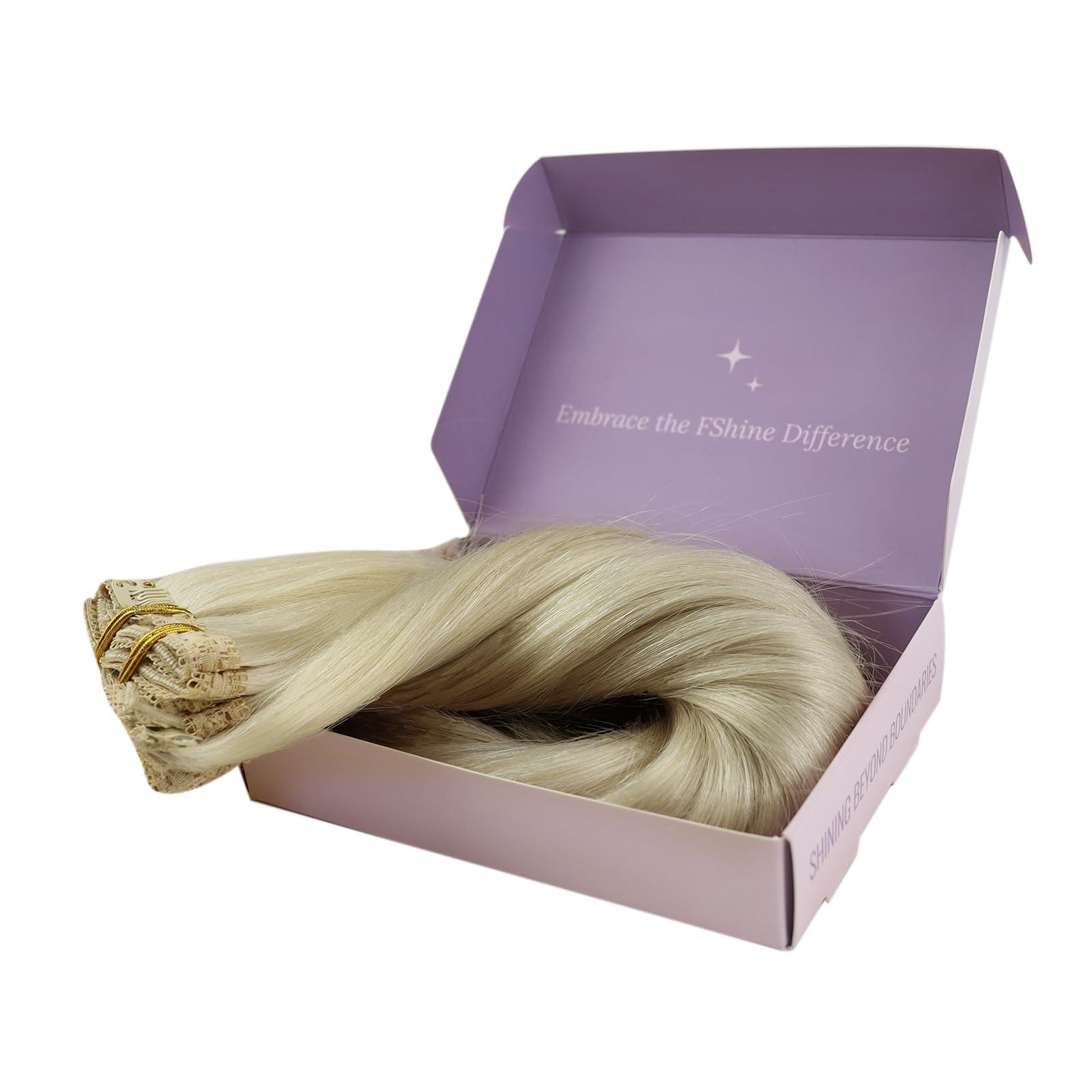 Fshine Fshine White Blonde Clip in Hair Extensions Human Hair 18 Inch Icy Blonde Remy Hair Extensions Clip in Remy Hair Clip in Human Hair Extensions Full Head 7pcs 135 Gram