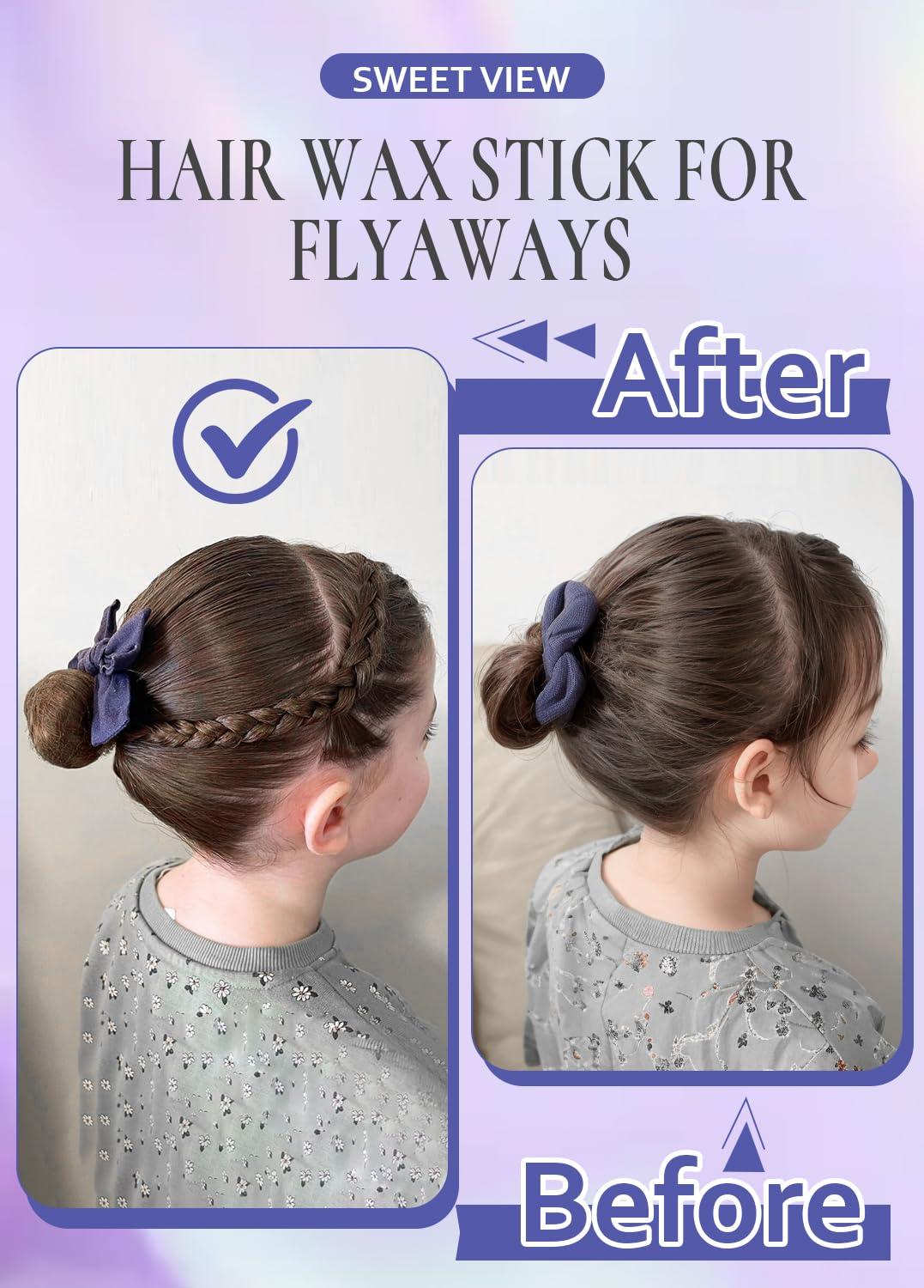 SWEET VIEW SWEET VIEW 2PCS Hair Wax Stick, Flexible Hold Fly Away Hair Tamer, Slick Back Hair Gel/Cream for Sleek Ponytail, Smooth Flyaways & Frizz, Hair Styling Accessorie Pomade Balm for Toddler, Kid