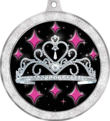 Crown Awards Crown Awards Beauty Queen Medal, 2 1/2" Silver Glitter Princess Tiara Pageant Medals, Great Beauty 5 Pack Prime