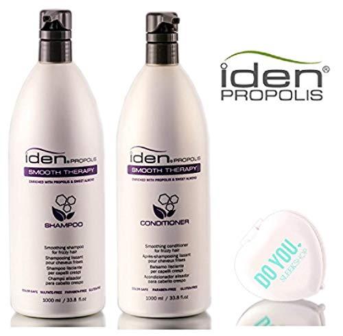 Iden Bee Propolis Iden Bee Propolis SMOOTH THERAPY Shampoo & Conditioner DUO Set (with Sleek Compact Mirror) (33.8 oz / 1000ml - Large Liter DUO Kit)