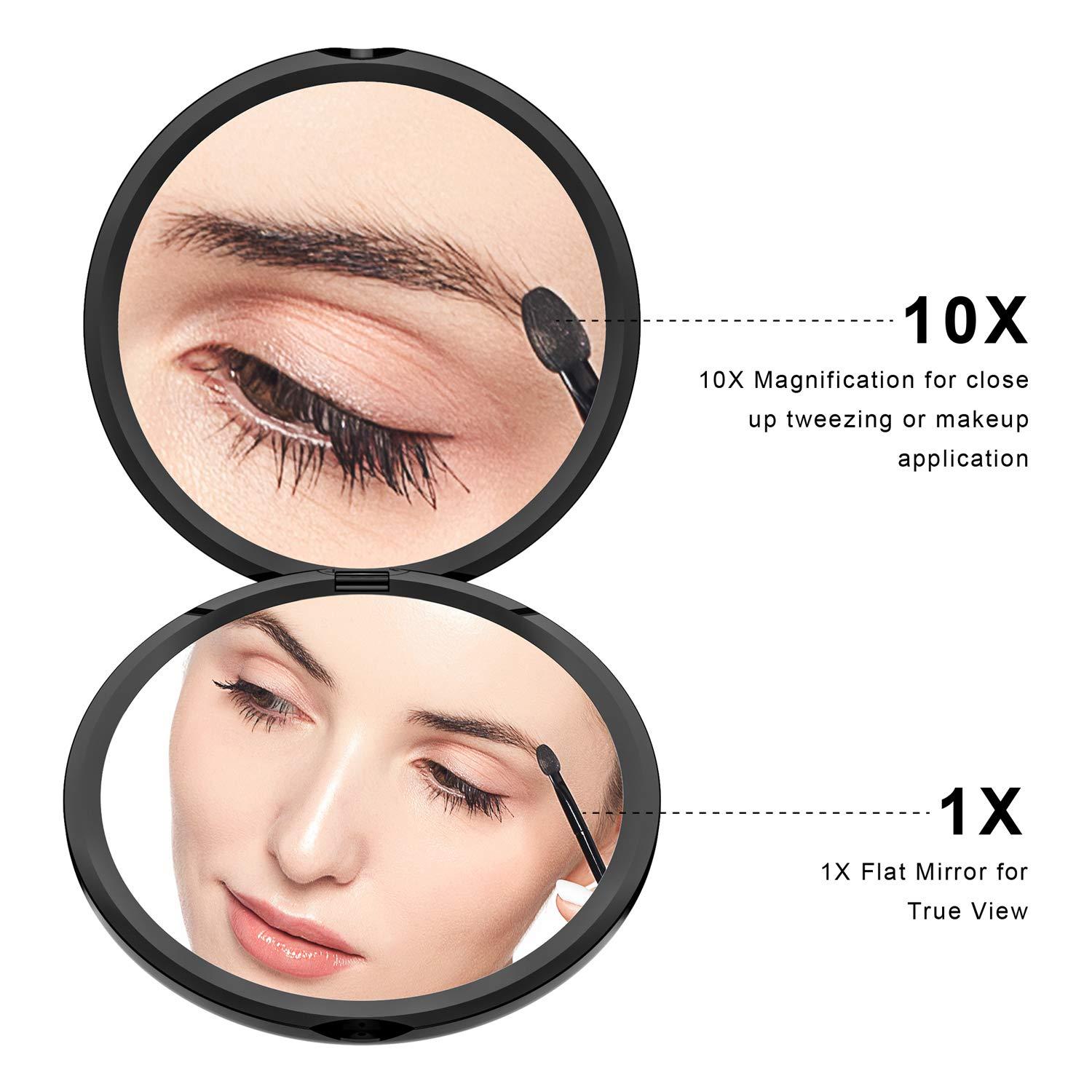 Benbilry Benbilry Compact Travel Makeup Mirror with 10X Magnification for Purses, 4 Inch Double Sided Portable Folding Small Pocket Mirror Black