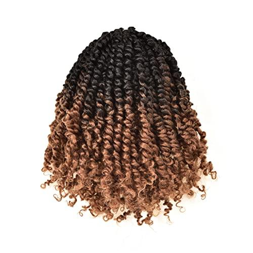 ToyoTress Toyotress Tiana Passion Twist Hair - 8 inch 8 Packs Pre-twisted Crochet Braids Ombre Brown Short Bob Pre-looped Synthetic Braiding Hair Extensions (8 Inch, OT30-8P)