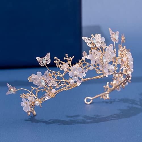 GUMMIA GUMMIA Women's Fashion Headbands Korean Flower Butterfly Tiara Bridal Pearl Crystal Crown Women Girls Wedding Princess Birthday Party Hair Dress Jewelry (Color : Silver)