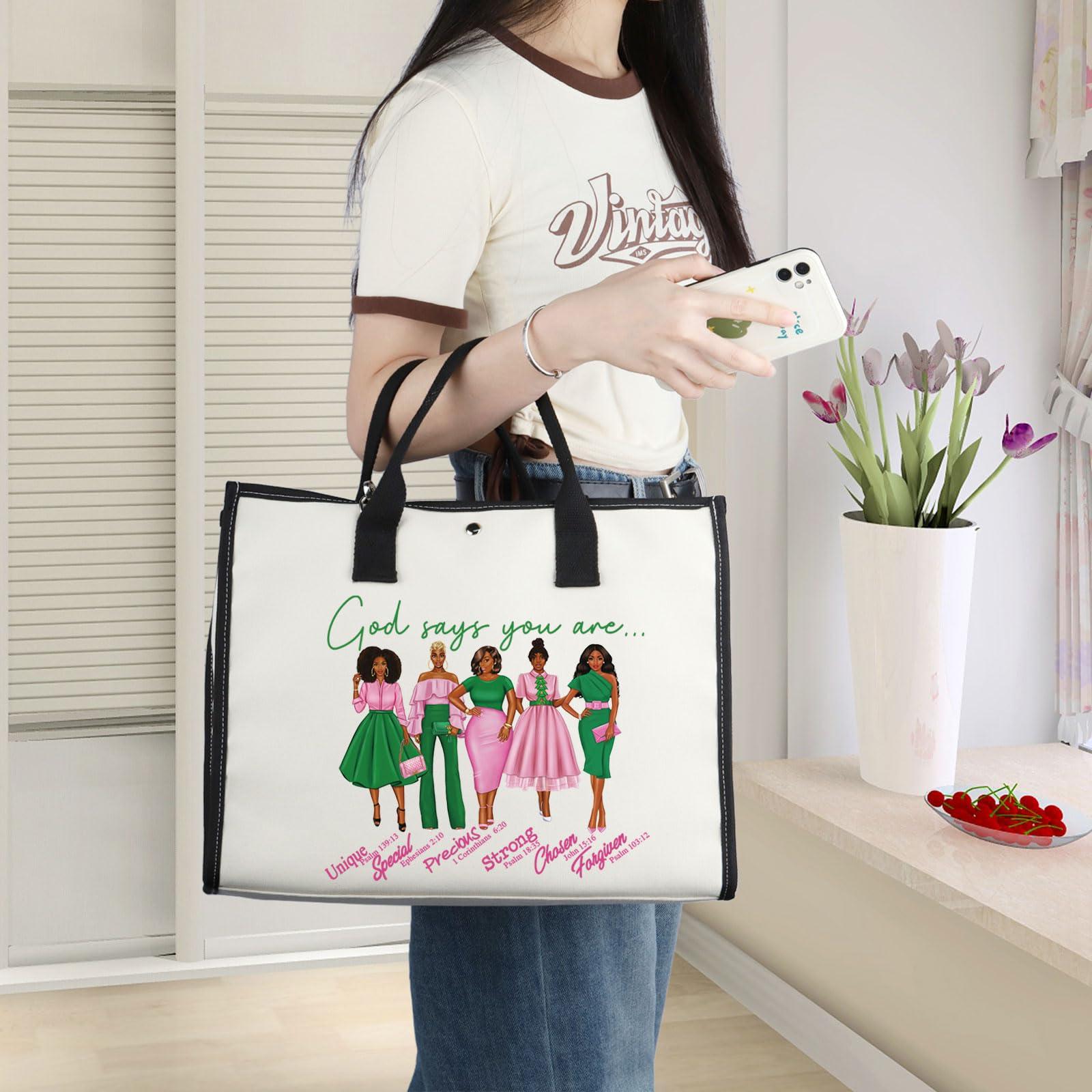 WZMPA WZMPA Sorority Sisters Cosmetic Makeup Bag Pink and Green Gift God Says You Are Sorority Makeup Zipper Pouch Bag Greek Sorority Paraphernalia (God Says AK -TB)