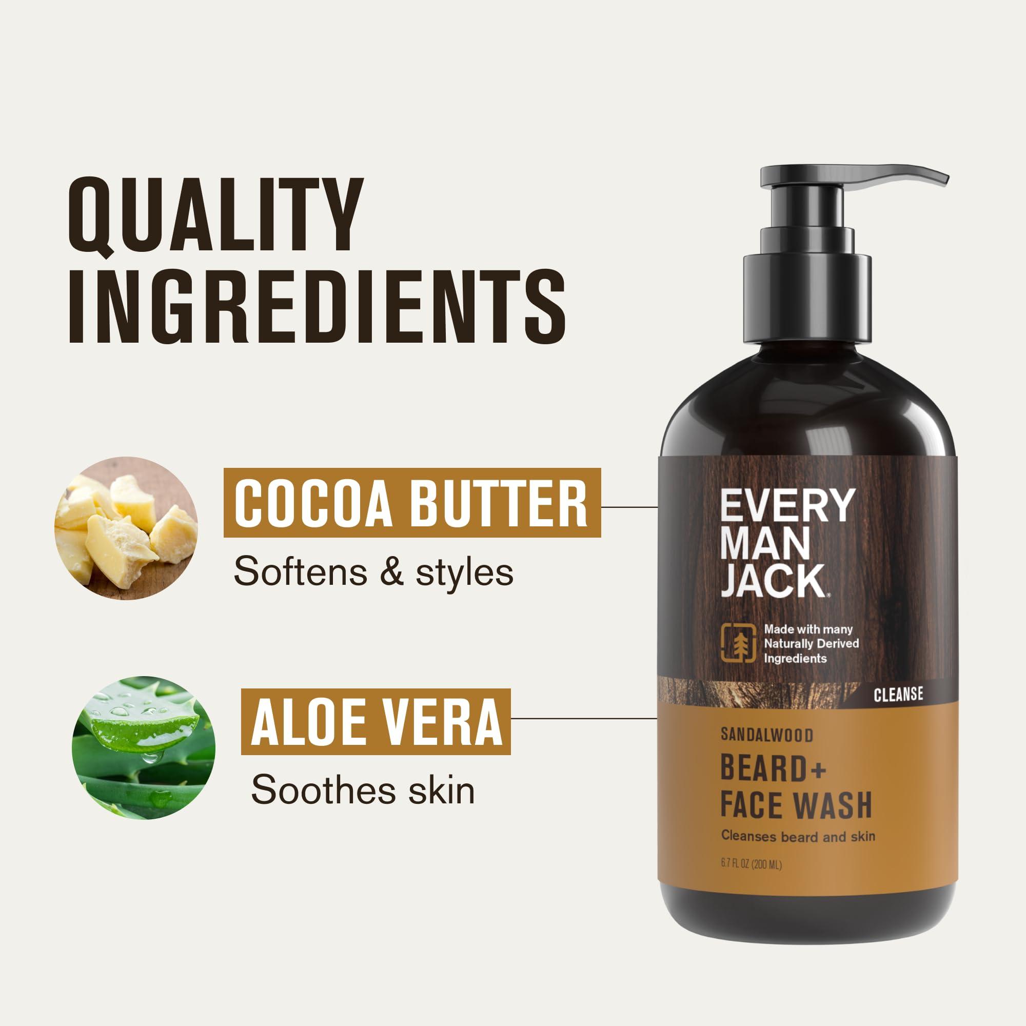 Every Man Jack Every Man Jack Sandalwood Beard + Face Wash - Made w/Naturally Derived Ingredients like Aloe Vera & Coconut - 6.7oz (2 Pack)