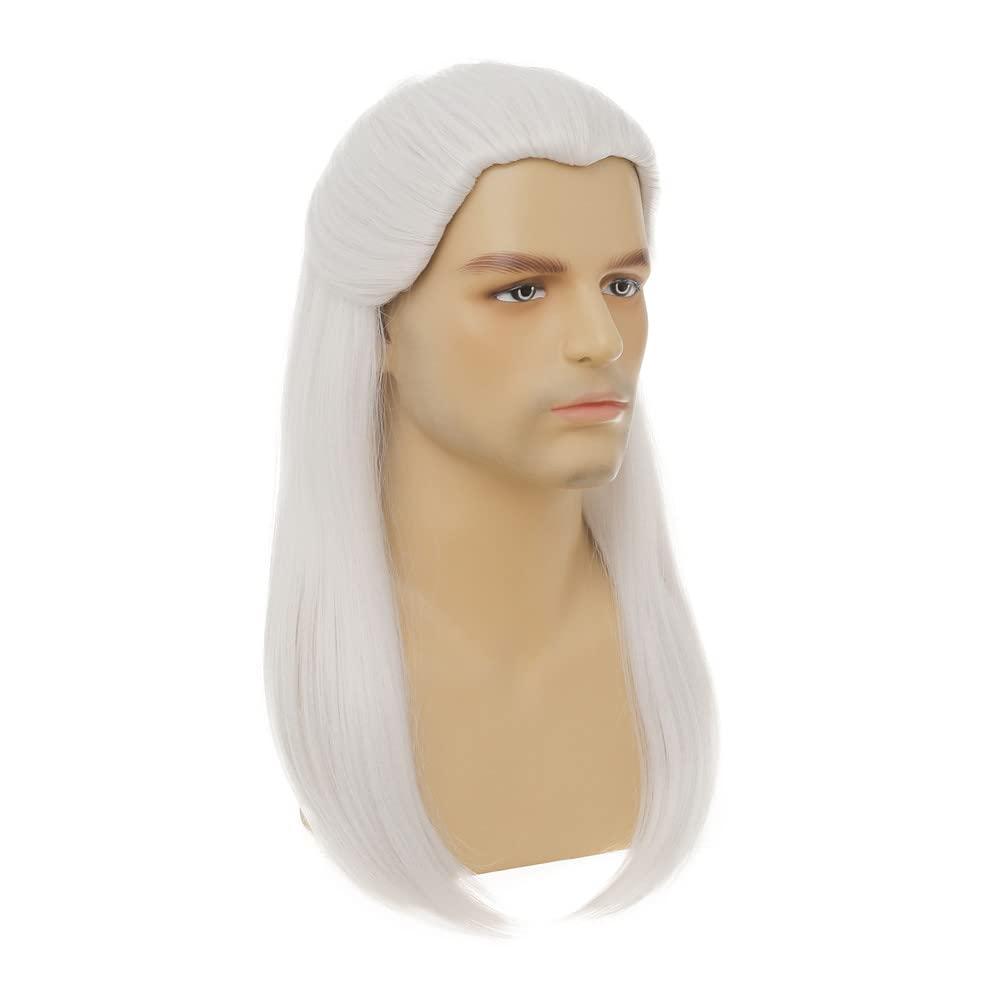Dai Cloud Dai Cloud White Straight Wigs for Men Long White Male Hair Halloween Cosplay Anime Wigs