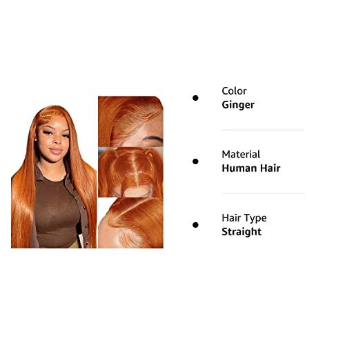Azkiu Ginger Orange Lace Front Wigs Human Hair Straight Lace Front Wig 13x4 Hd Frontal Wigs Human Hair Pre Plucked With Baby Hair Ginger Wig Human Hair Lace Front Wigs for Black Women 150% Density 20Inch
