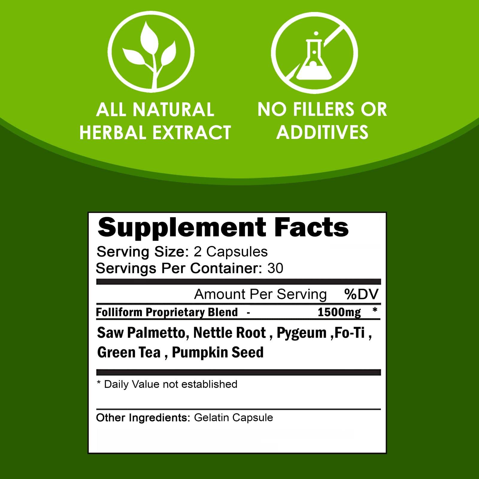 VH Nutrition VH Nutrition FOLLIFORM | DHT Blocker for Men and Women* | 1500mg Saw Palmetto, Pygeum, Nettle Root Formula | Supports Healthy Hair Growth and Scalp Health | 60 Capsules