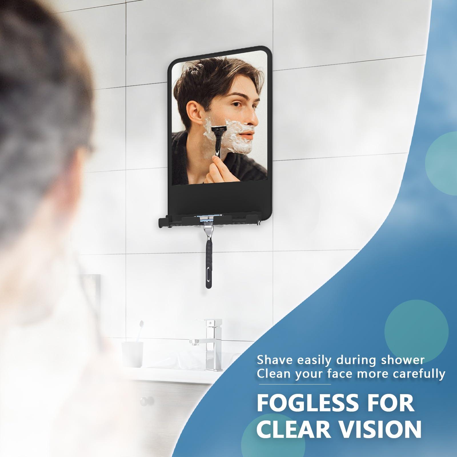 deaunbr Fogless Shower Mirror for Shaving, Anti Fog Mirror for Shower with Multifunctional Storage for Razor and Shaving Foam Canister,Bathroom Mirror for Men and Women