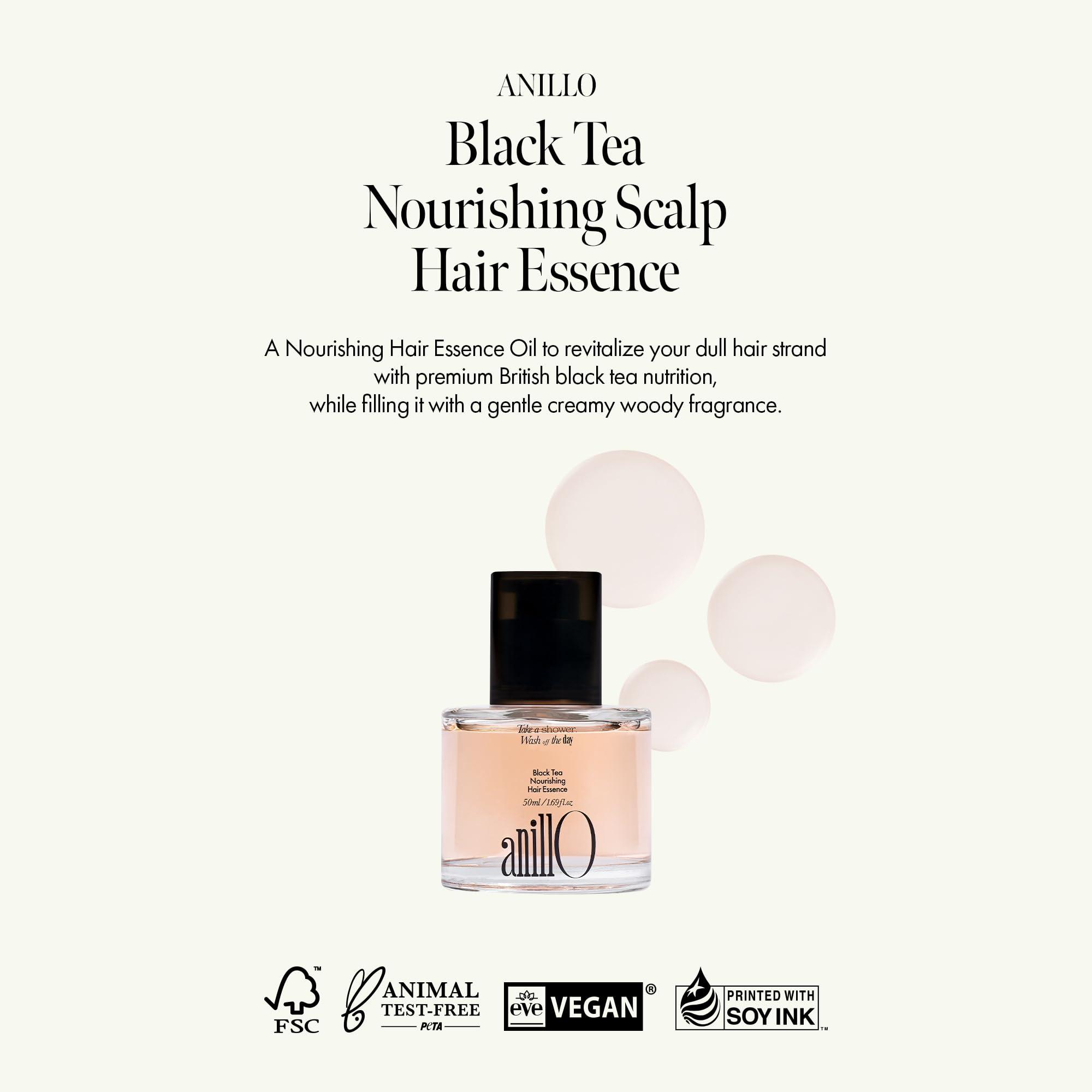 ANILLO Black Tea Nourishing Hair Essence with Green Tea, Protein & Biotin for Nourishment and Shine, Creamy Woody Scent, Paraben-Free (50ml / 1.69 fl. Oz)