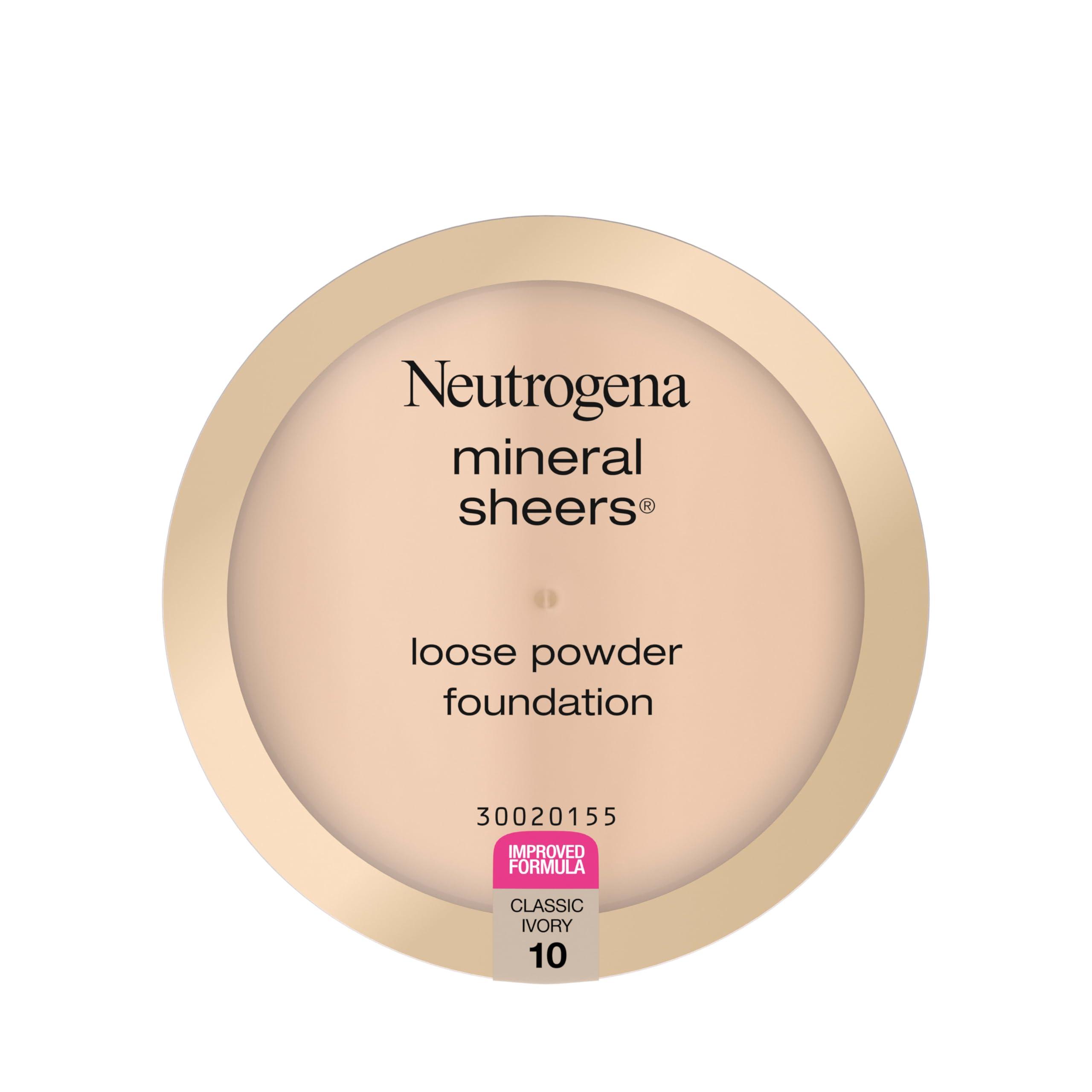 Neutrogena Neutrogena Mineral Sheers Lightweight Loose Powder Makeup Foundation with Vitamins A, C, & E, Sheer to Medium Buildable Coverage, Skin Tone Enhancer, Face Redness Reducer, Classic Ivory 10,.19 oz