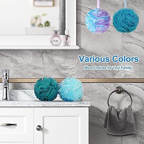 SYHZC UPMSX SYHZC Bath Sponge Loofah 75g/PCS Soft Shower Sponge Extra Large Mesh Poufs Body Scrubber Exfoliating Shower Puff for Women and Men, Set of 4, Flower Color (Green-Purple-Large)