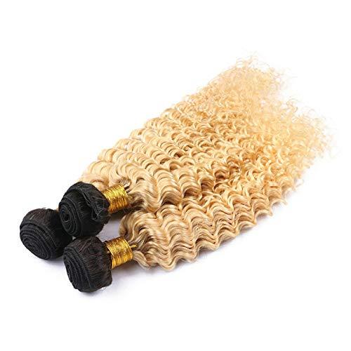 Tony beauty hair #1B/613 Blonde Ombre Deep Wave Brazilian Human Hair Weave Bundles 4Pcs Lot Black Roots Bleach Blonde Ombre Virgin Human Hair Weave Wefts Deep Wave Curly Bundles Double Wefts (28 28 28 28)