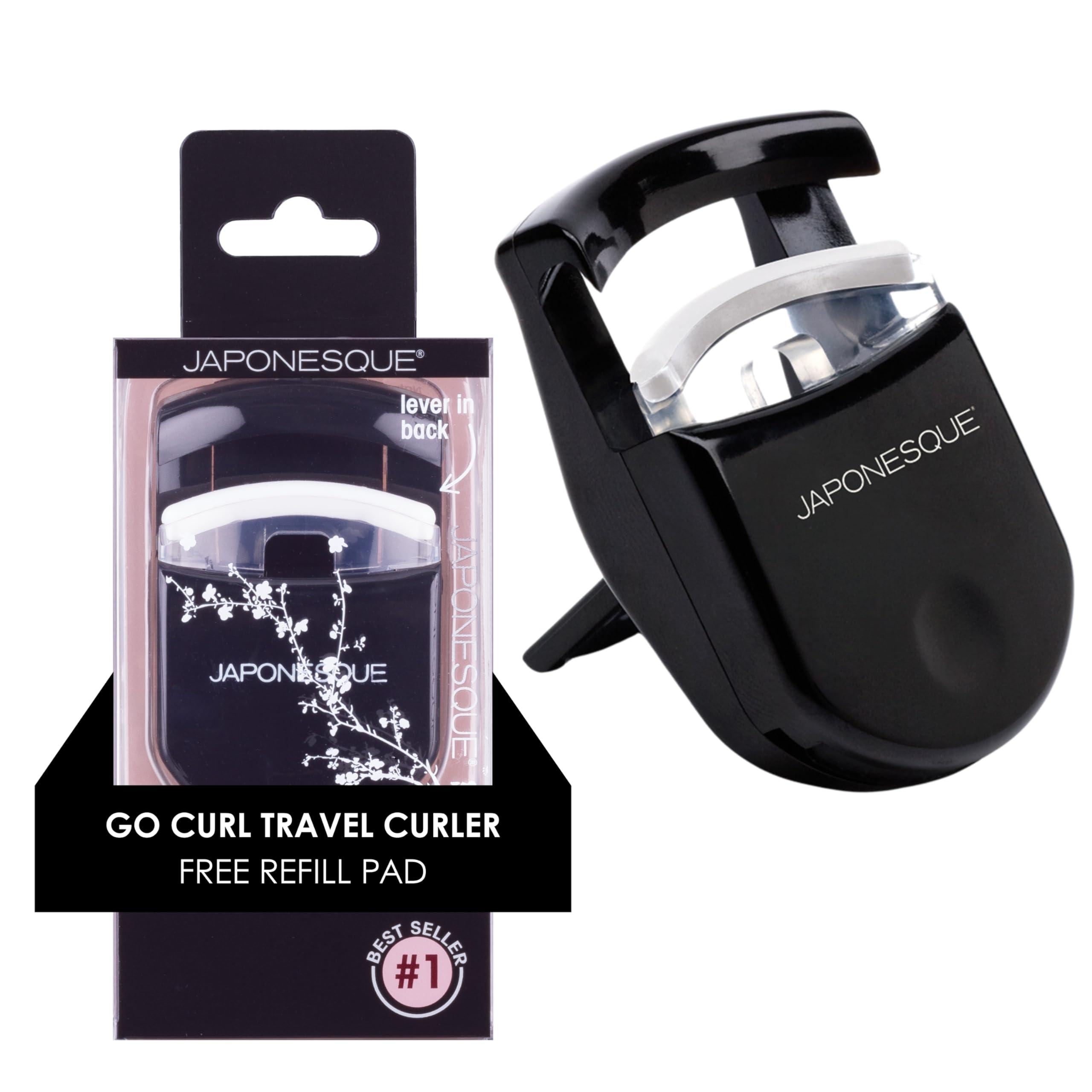 JAPONESQUE JAPONESQUE Travel Eyelash Curler, Black - Plastic Eyelash Curlers for Travel Makeup, Go Curl Lash Curler with Bonus Replacement Lash Pad - 1 Pack