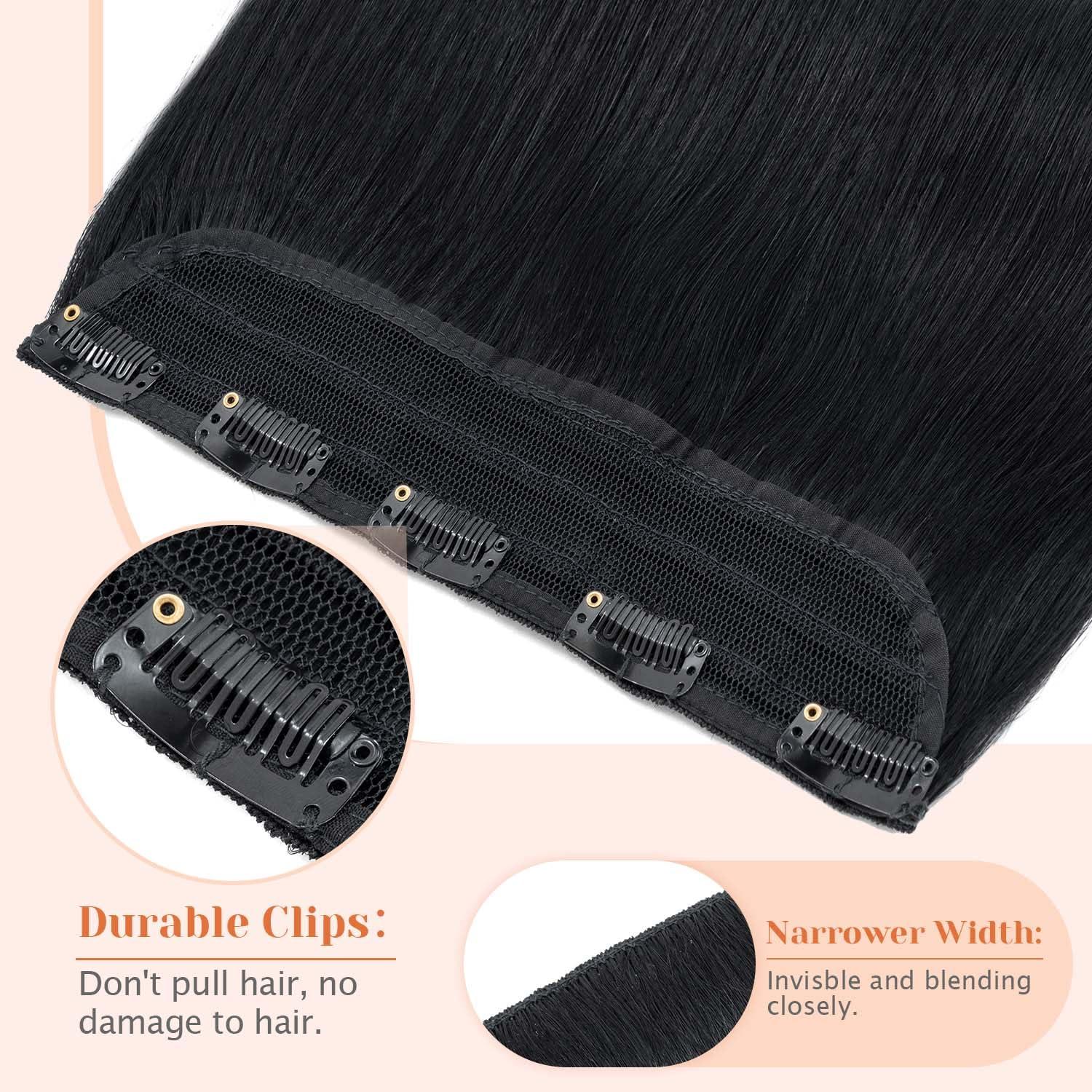 TESSHAIR TESSHAIR 5 Clip One Piece Clip in Hair Extensions Real Human Hair 18 Inch Human Hair Clip in Extensions Jet Black 3/4 Full Head Hair Extensions Clip ins Straight 90g