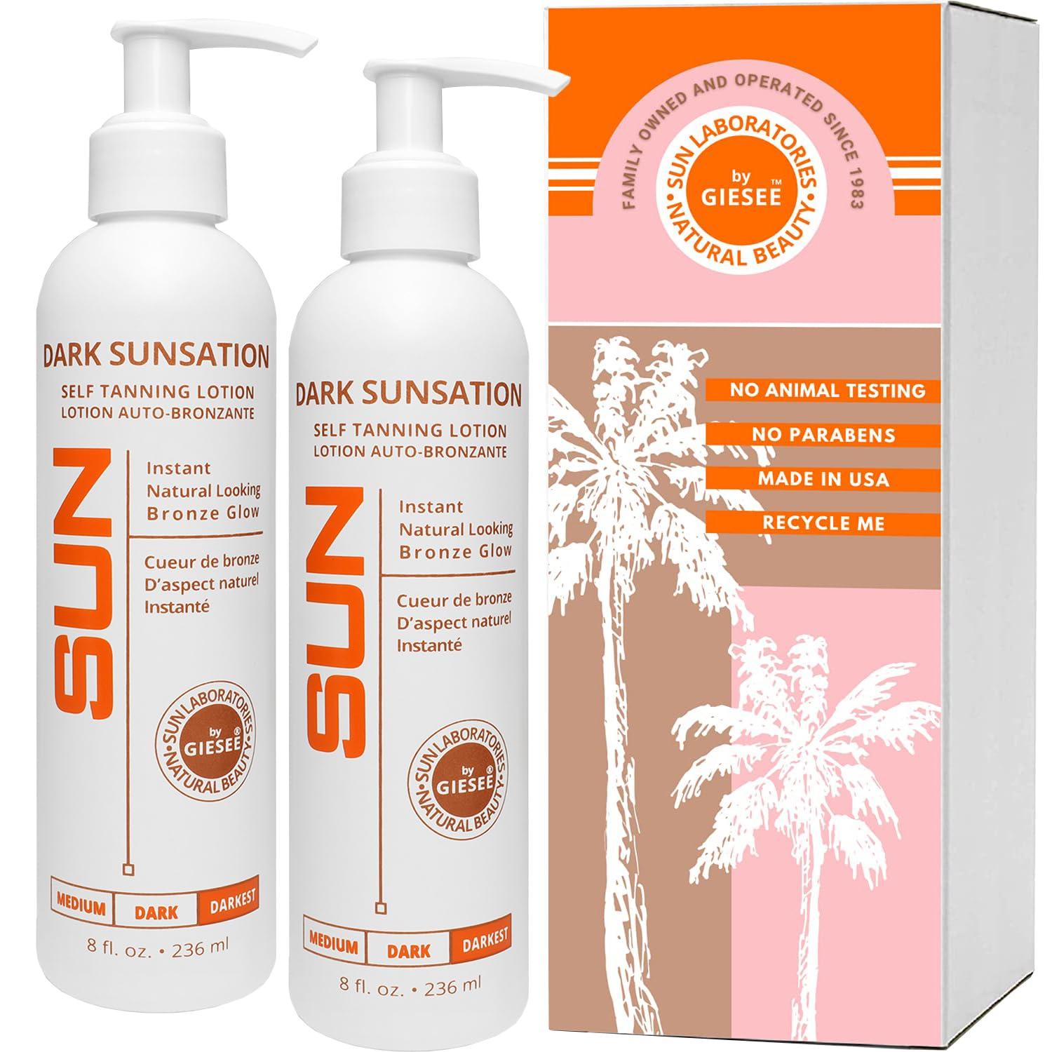 Sun Laboratories by Giesee Sun Laboratories By Giesee Dark Sunsation Self-Tanning Lotion for - 2 Pack 8 oz | Ultra Dark Tanning Lotion, Natural Self Tanner, Non-Toxic Tanning Bed Lotion, Face Tanner, Sunless Tanner