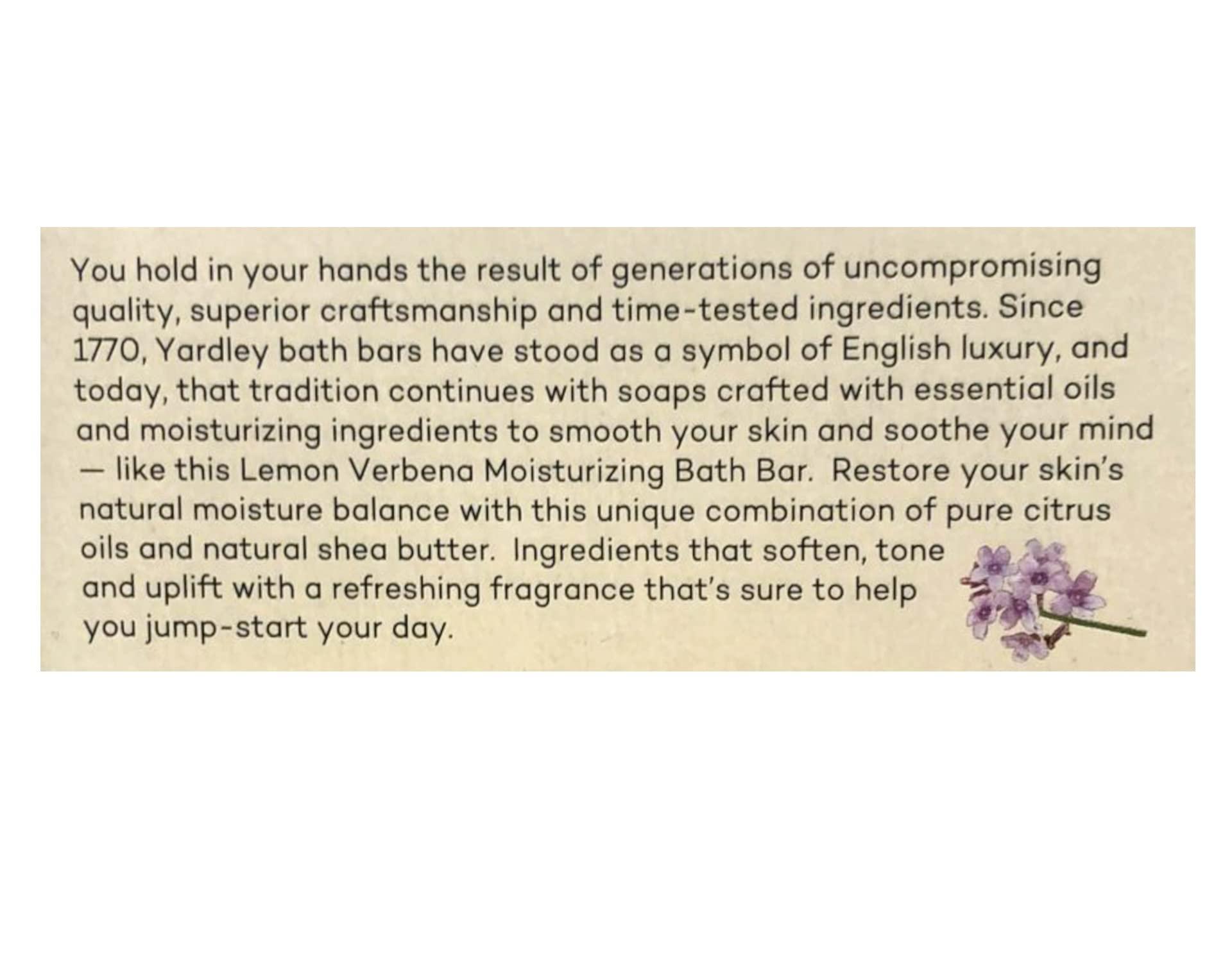 AB Yardley London Moisturizing Bath Bar Soap, Lemon Verbena, with Shea Butter & Pure Citrus Oils, Softens & Tones Skin, 4.0 oz (Pack of 2)