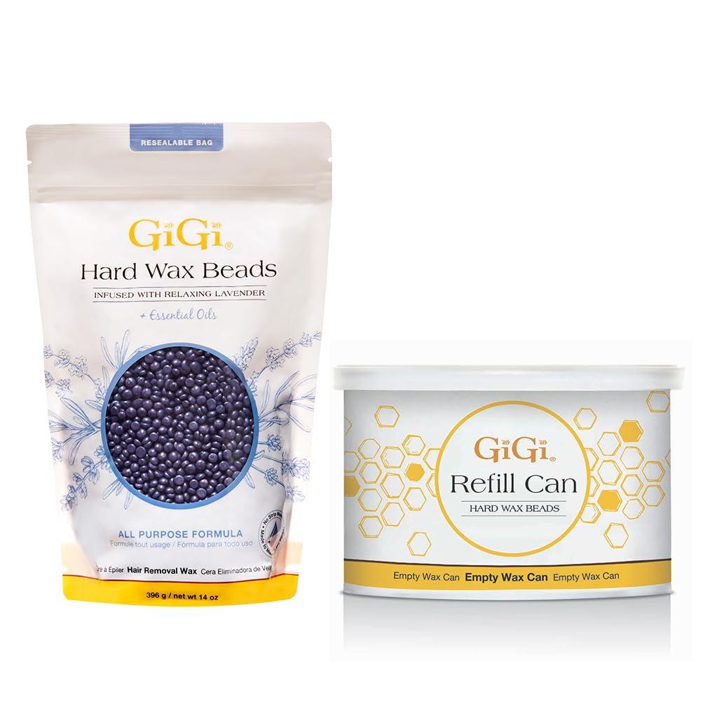 GiGi GiGi Hard Wax Beads Refill Can 14 oz and Relaxing Lavender Hard Wax for Hair Removal 14 oz