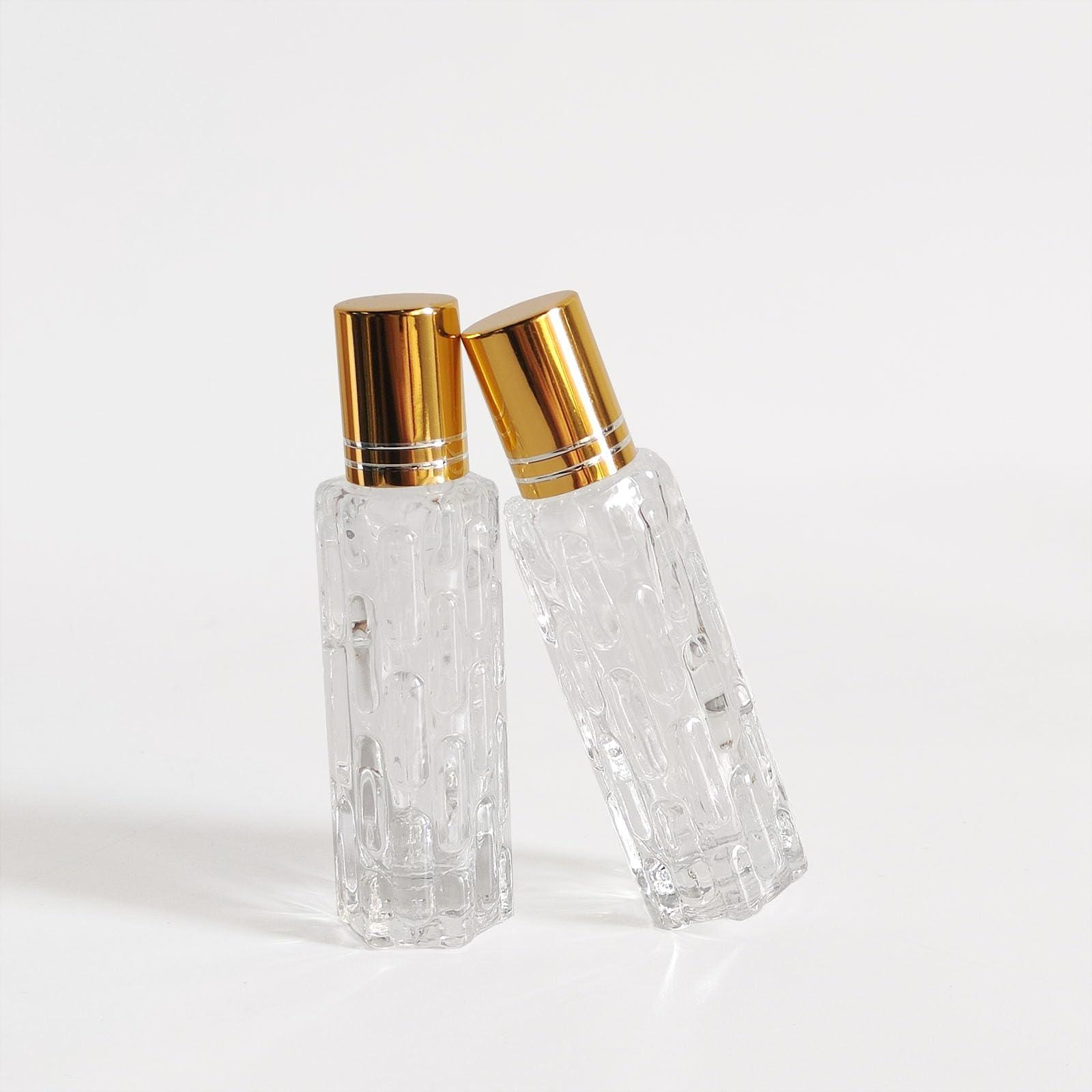 PYAWI PYAWI 8Pcs 10ml Clear Glass Roller Bottles Mini Roll on Perfume Bottle Sample Vials ContainersEmpty Refillable Travel Perfume Bottle(2 Funnels, 2 Dropper, 1 Opener) (A-Gold)