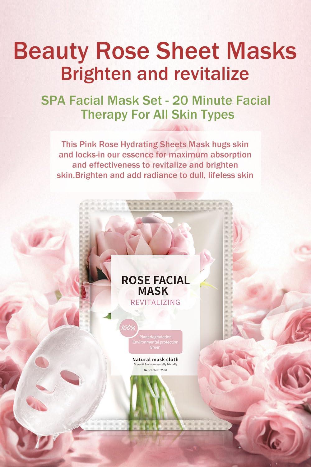 IREV Face Masks Skincare, Christmas Gifts for Women, Facial Masks for Women Skin Care, Beauty Rose Sheet Masks, Bulk Face Mask Skin Care, Beauty Masks Gifts, Hydrating Face Masks, Facial Masks 10 Sheets